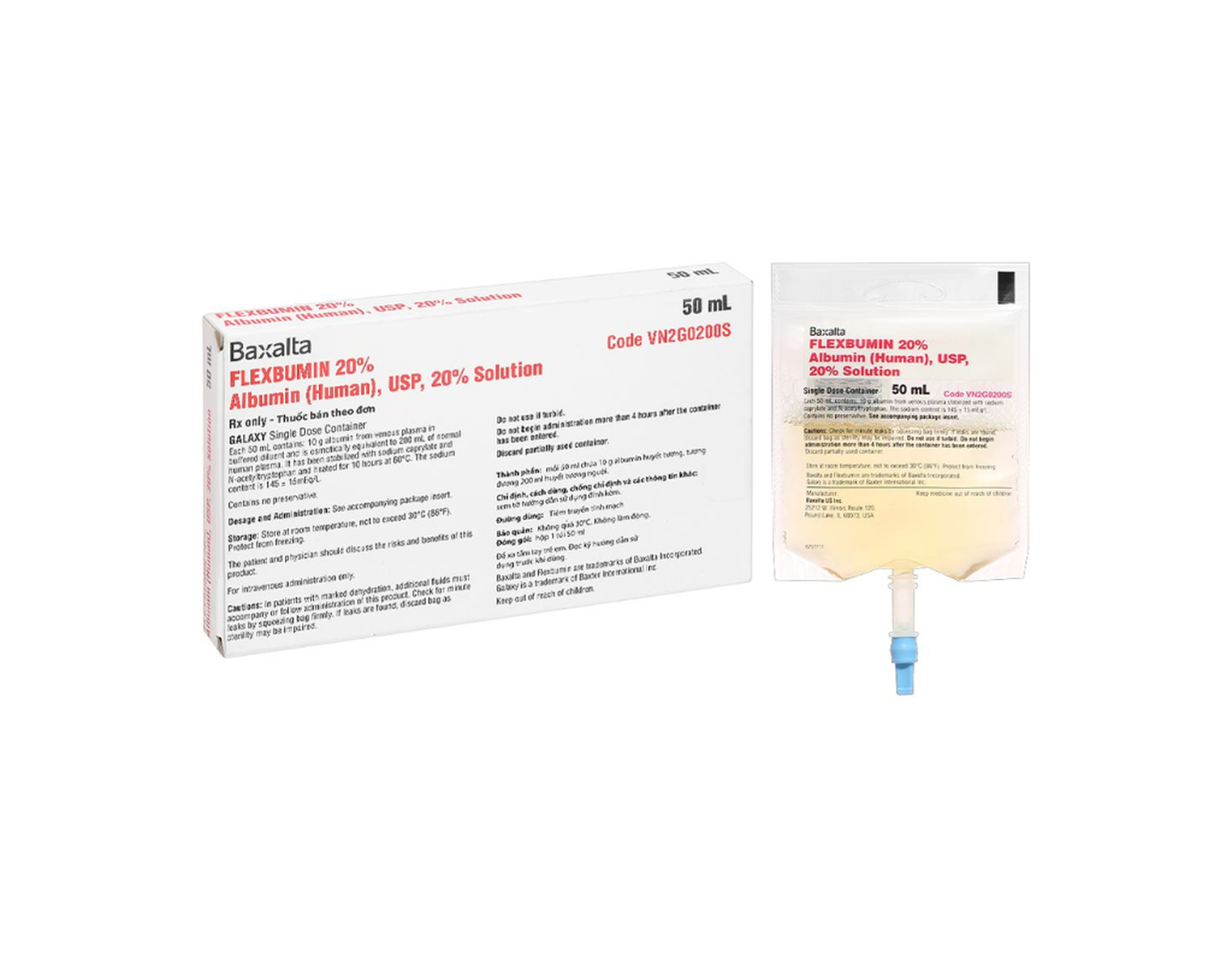 Thuốc Flexbumin 20% Inj điều trị giảm khối lượng tuần hoàn ( túi 50ml)