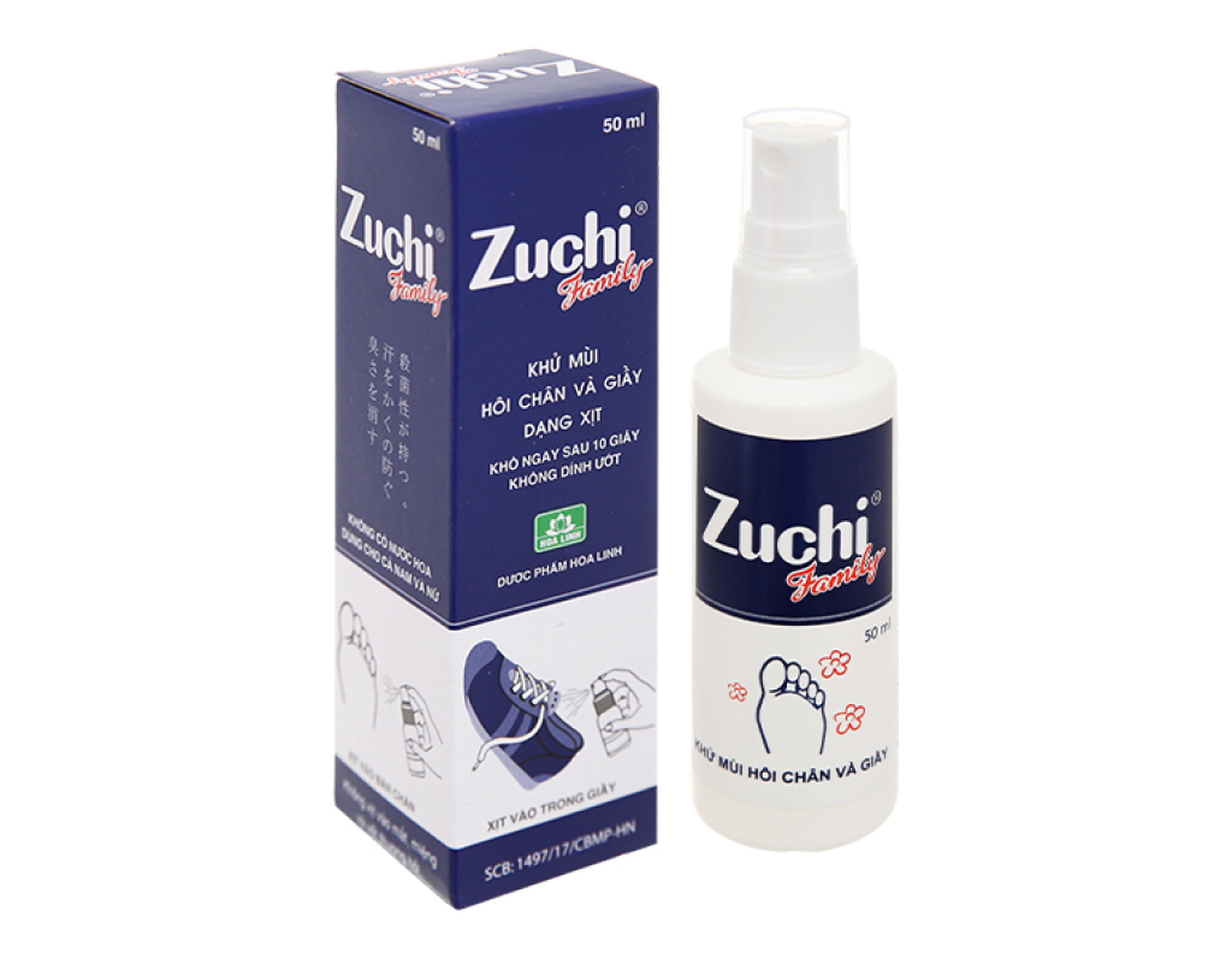 Chai xịt Zuchi Family Hoa Linh hỗ trợ khử mùi hôi chân và giày (chai 50ml)