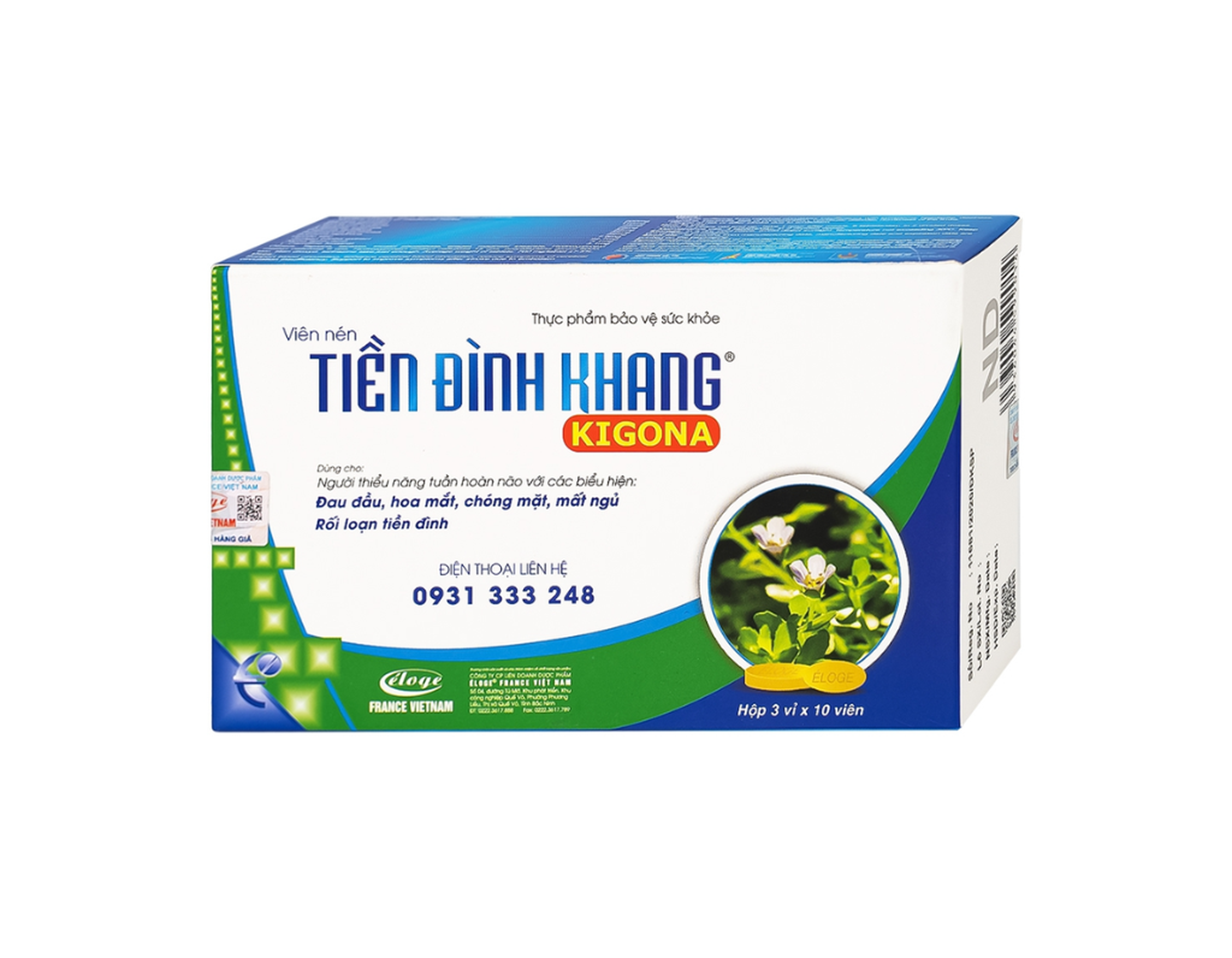 Viên uống Tiền Đình Khang Kigona Eloge hỗ trợ lưu thông máu, giảm rối loạn tiền đình (30 viên)