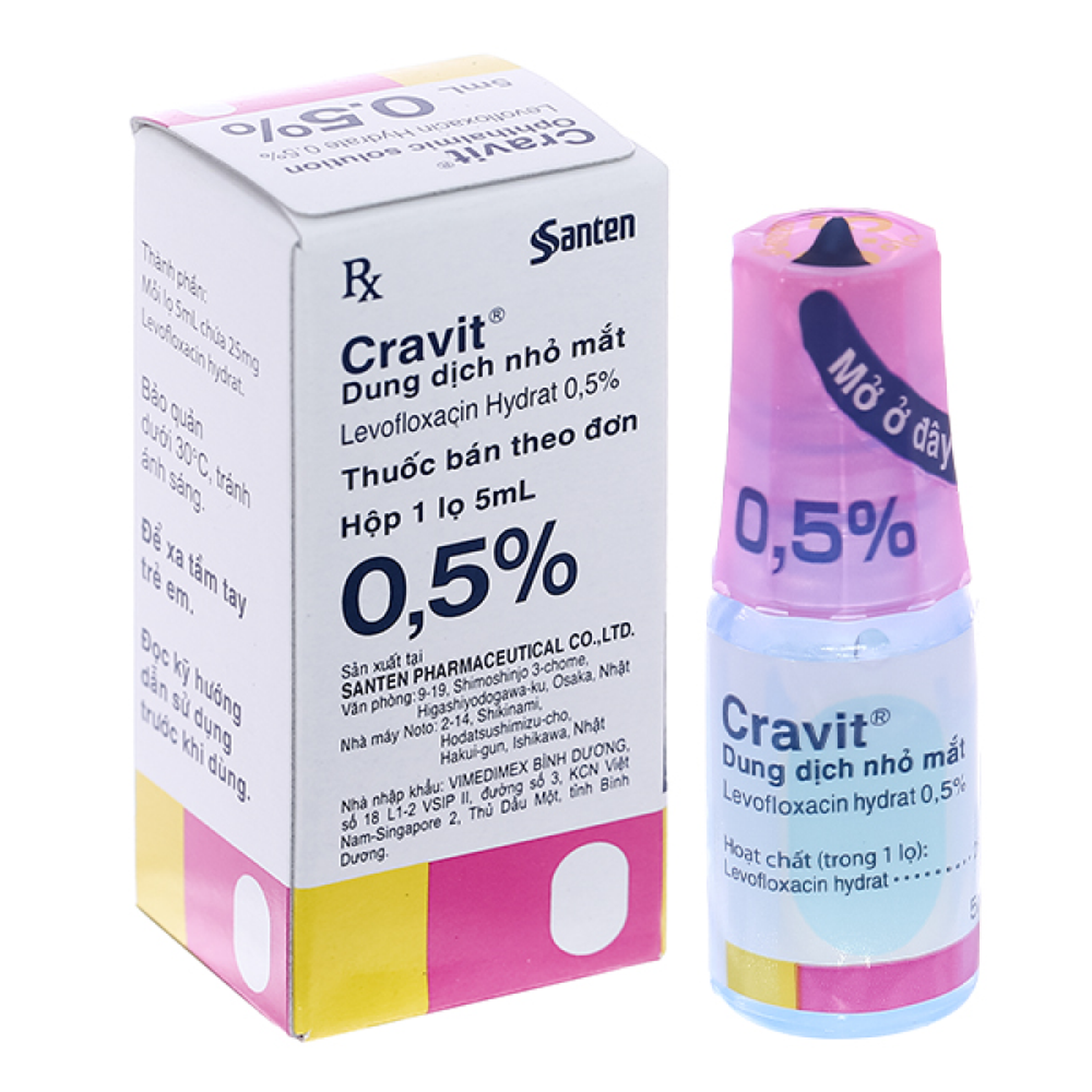 Dung dịch nhỏ mắt Cravit Eye drops 1,5% trị nhiễm khuẩn mắt ( chai 5ml)