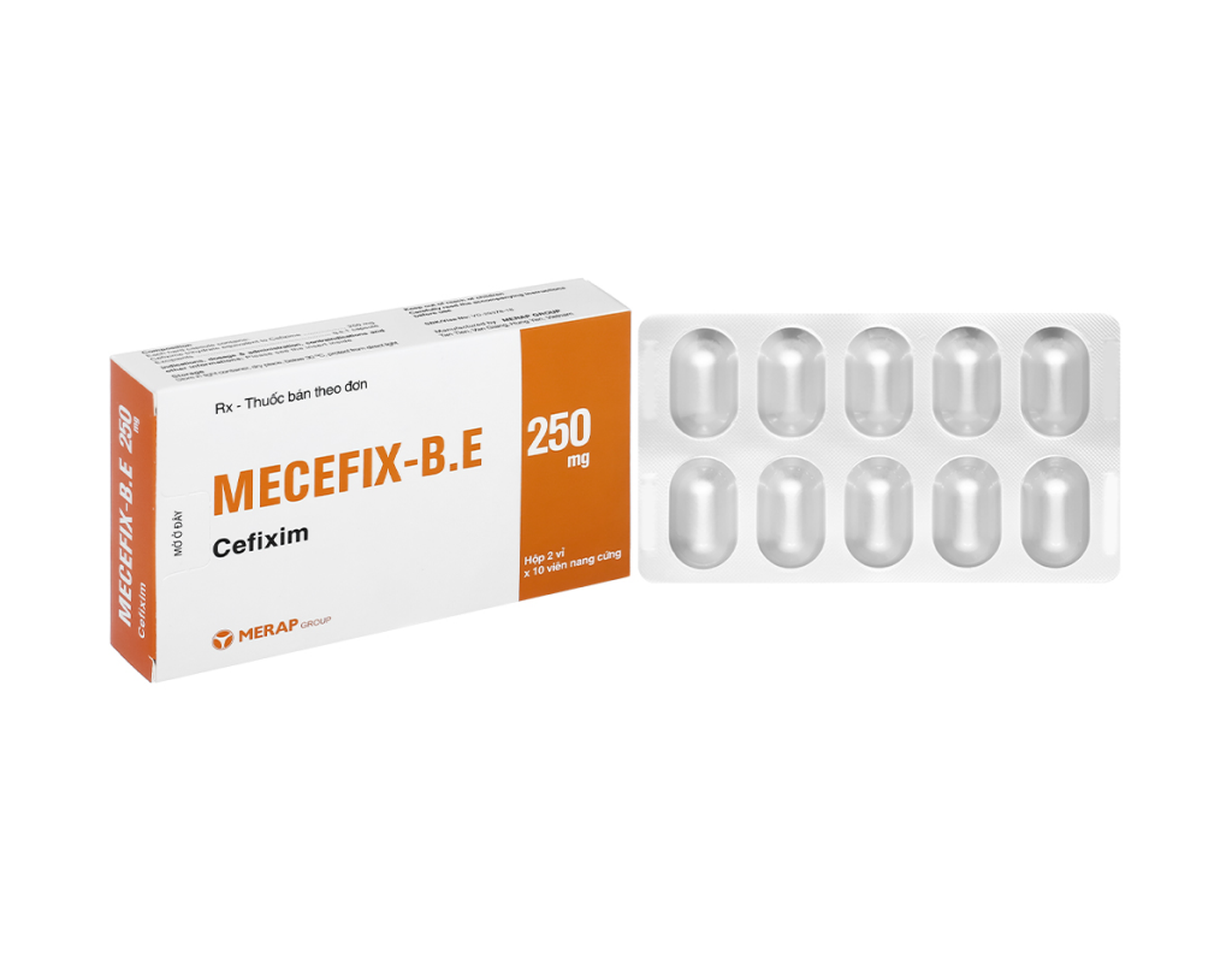 Thuốc Mecefix B.E Cap 250mg Merap điều trị nhiễm khuẩn đường tiết niệu ( hộp 2 vỉ x 10 viên)