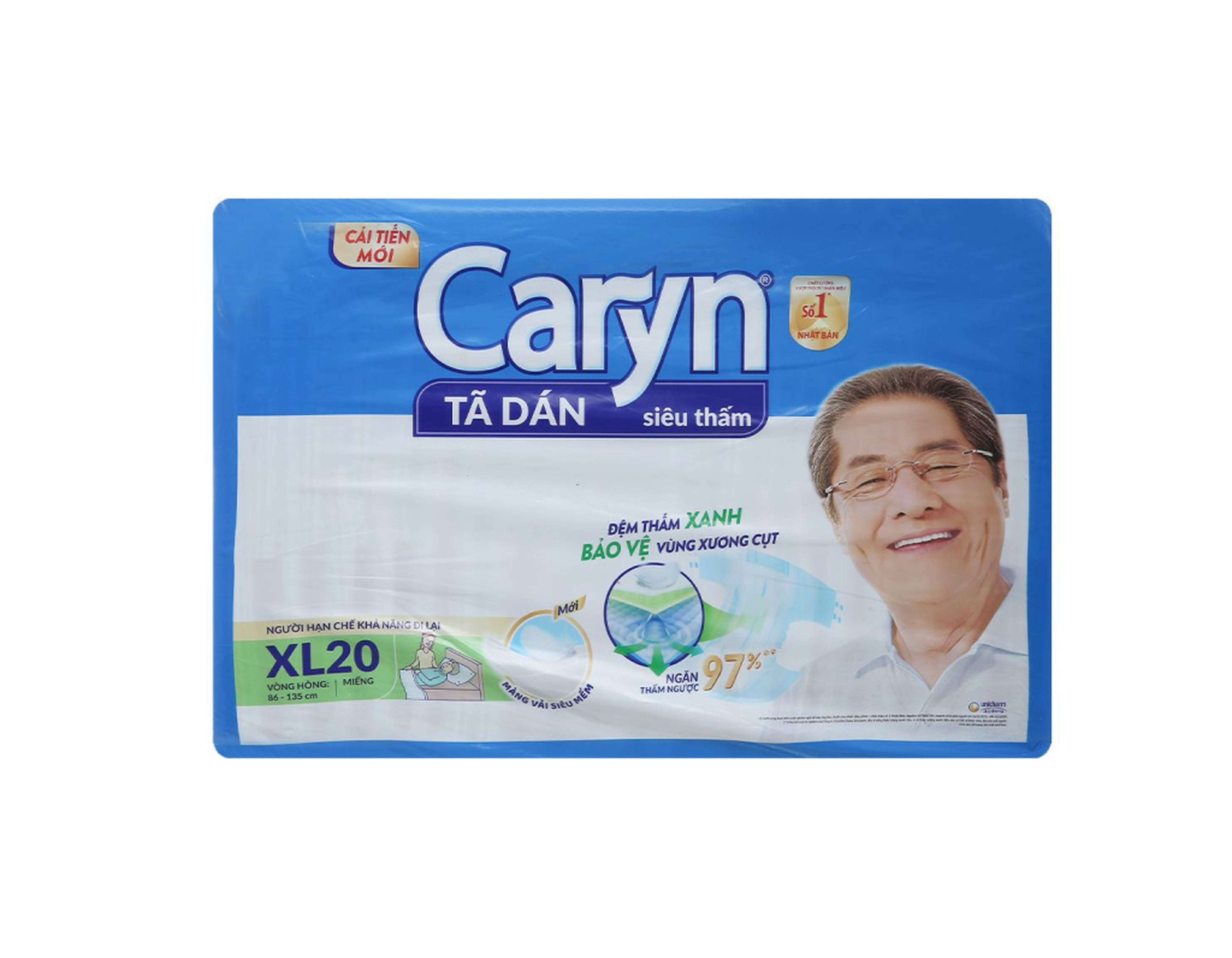 Tã dán người lớn Caryn siêu thấm size XL giúp thấm hút chất lỏng bài tiết cho người hạn chế vận động, người mất kiểm soát hệ bài tiết (Gói 20 miếng)