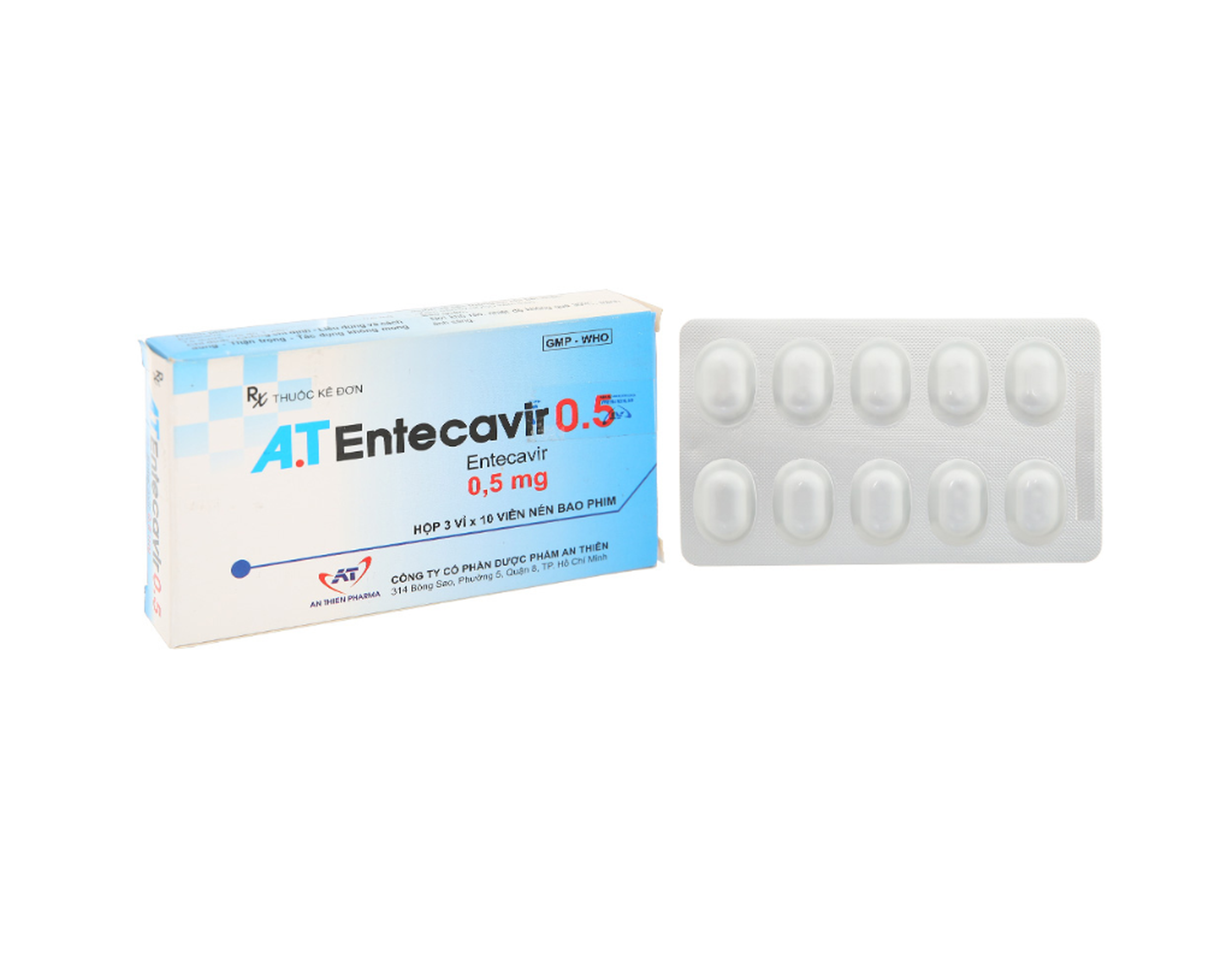 Thuốc A.T Entecavir 0.5mg điều trị viêm gan B (Hộp 3 vỉ x 10 viên)
