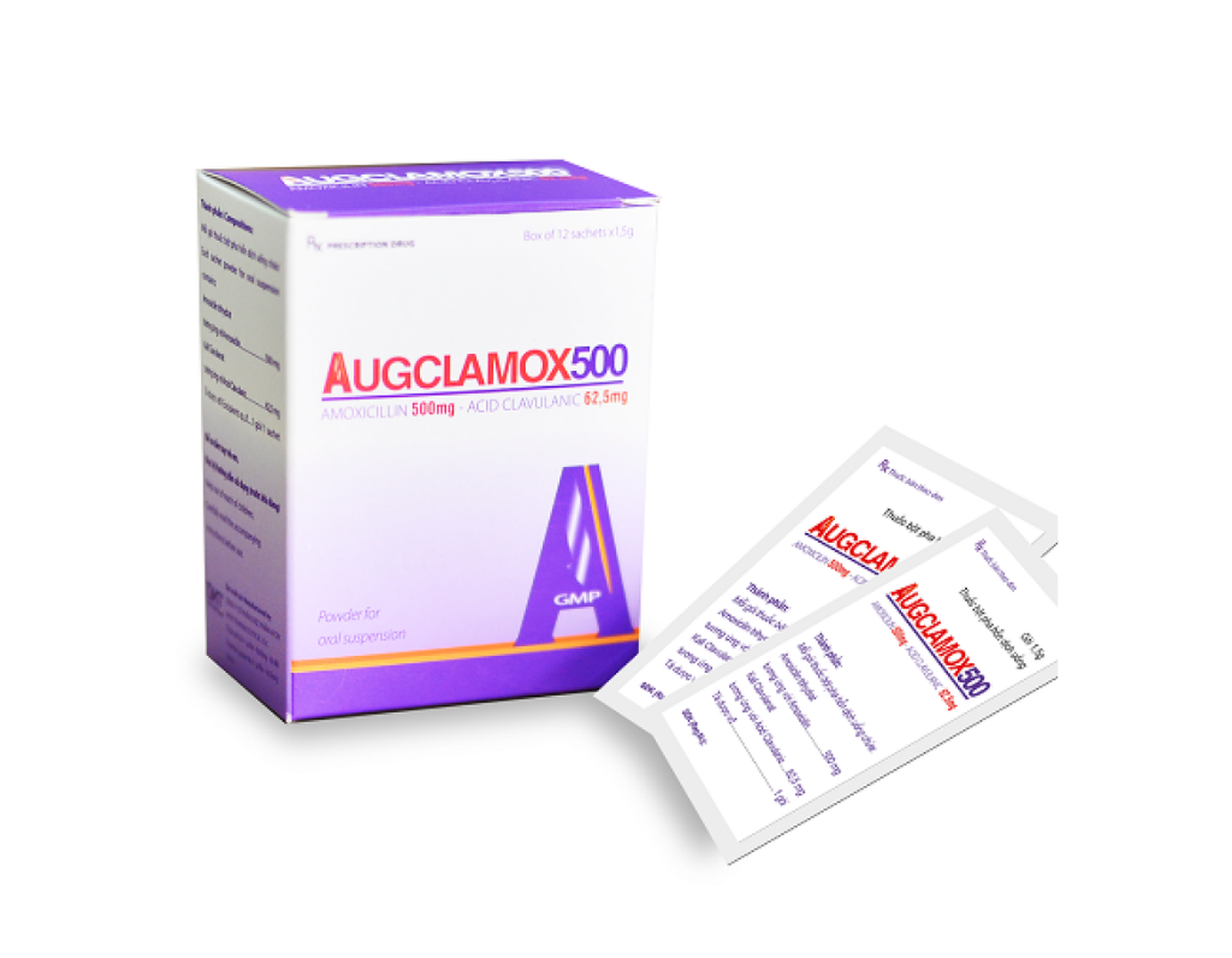 Thuốc Augclamox 500mg 500/62.5mg điều trị nhiễm khuẩn (Hộp 12 gói)