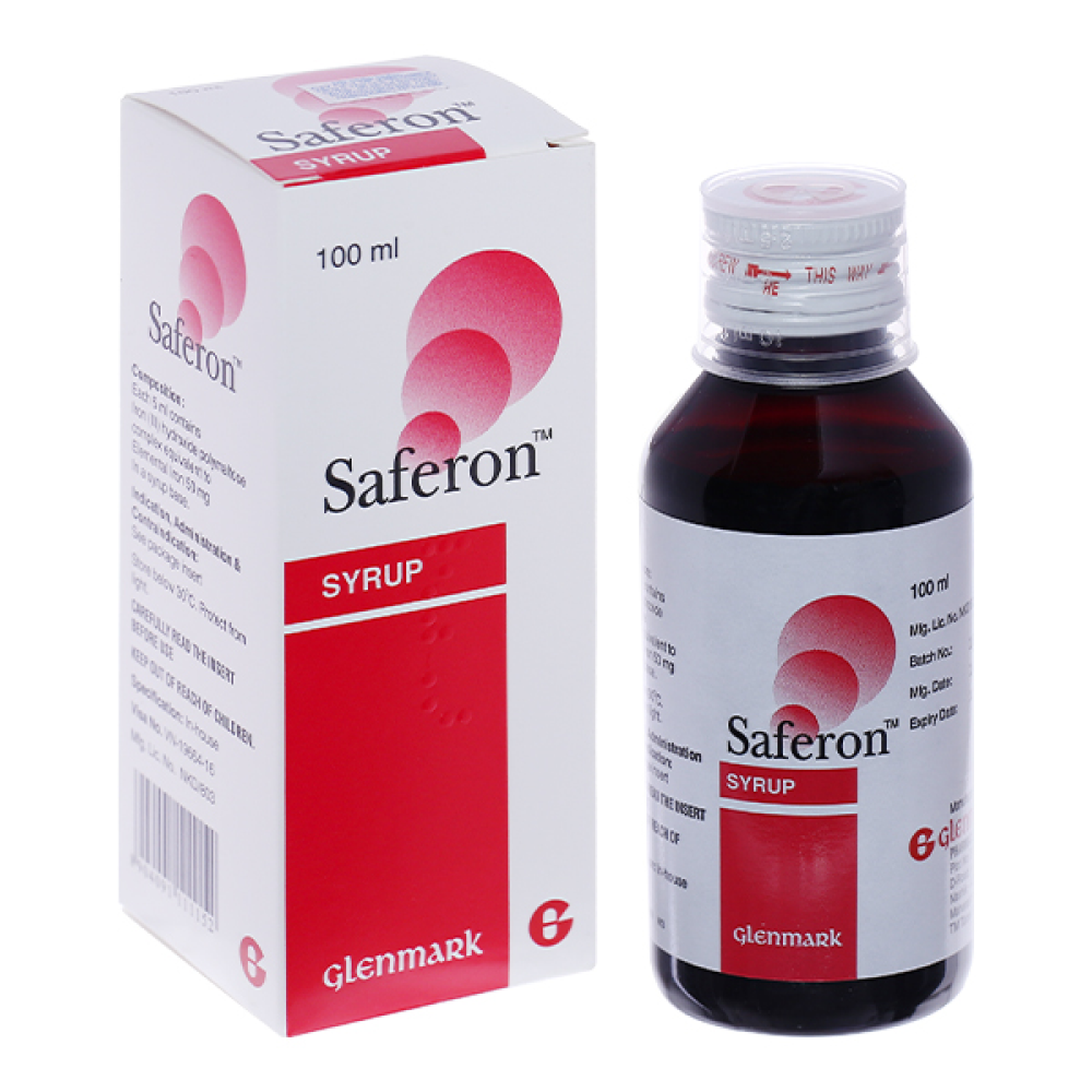 Siro Saferon Glenmark điều trị thiếu sắt tiềm ấn và thiếu máu thiếu sắt (Hộp 1 lọ 100ml)