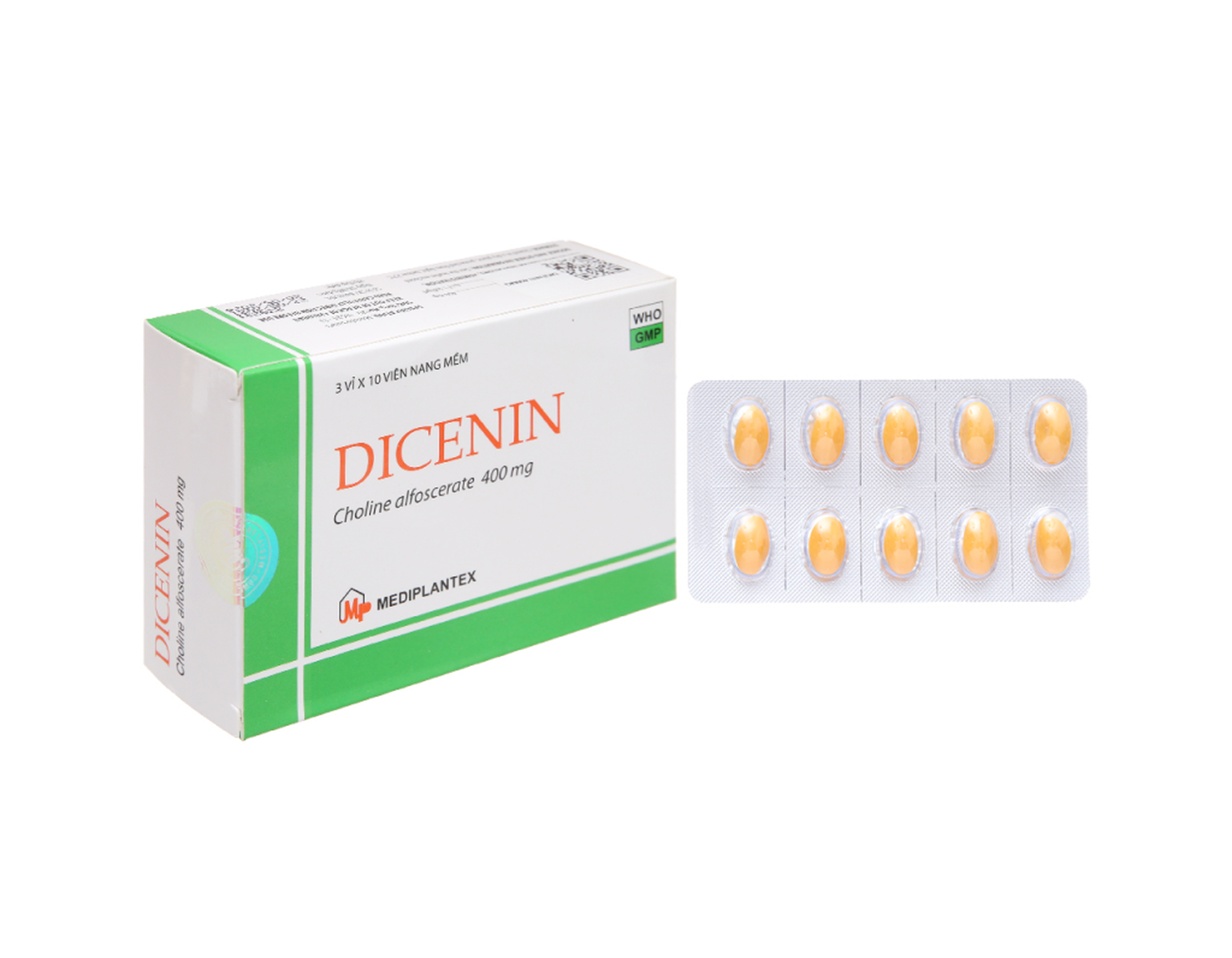 Thuốc Dicenin 400mg trị Alzheimer, thiểu năng não bộ, suy giảm trí nhớ (Hộp 3 vỉ x 10 viên)