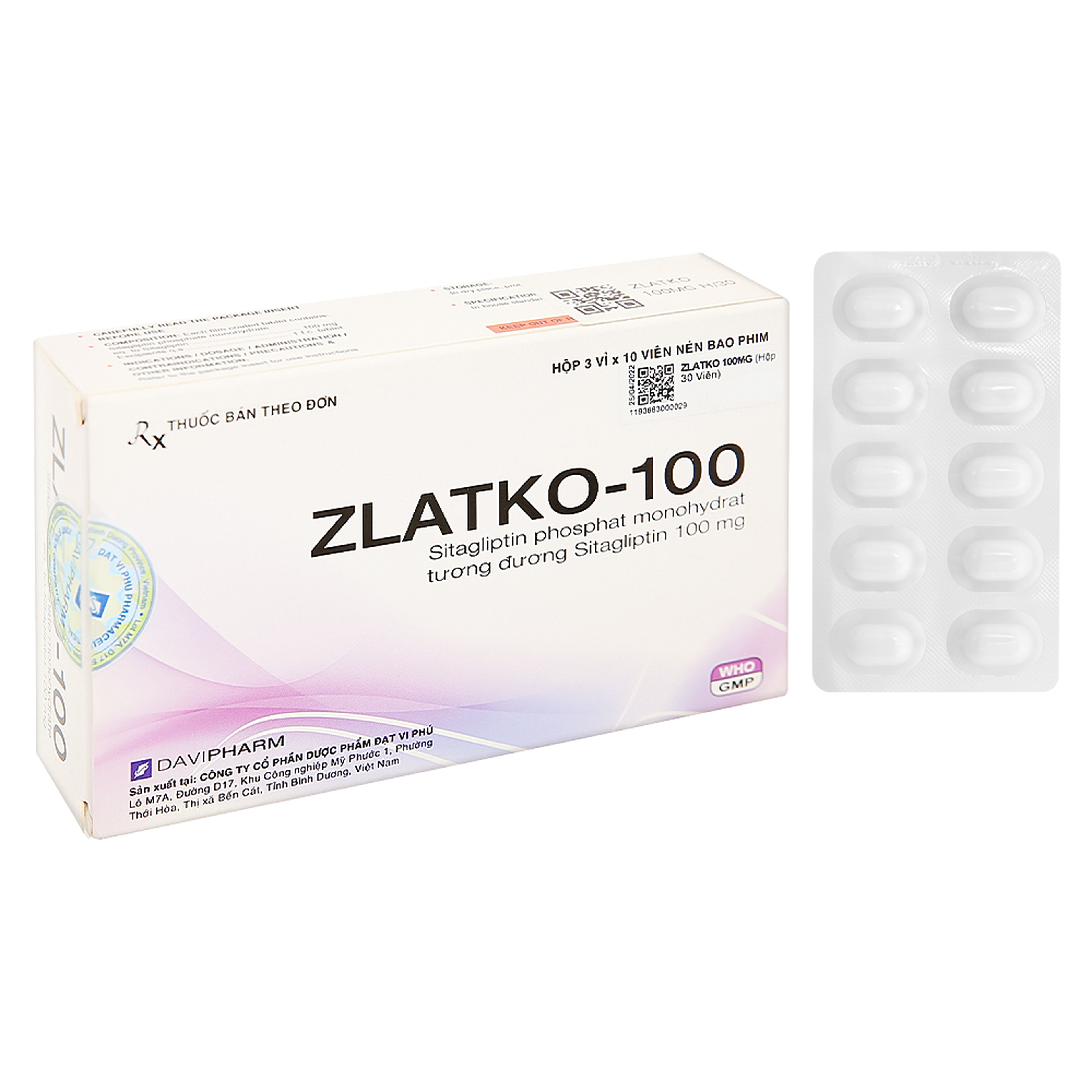 Thuốc Zlatko-100 giúp kiểm soát mức đường huyết (Hộp 3 vỉ x 10 viên)