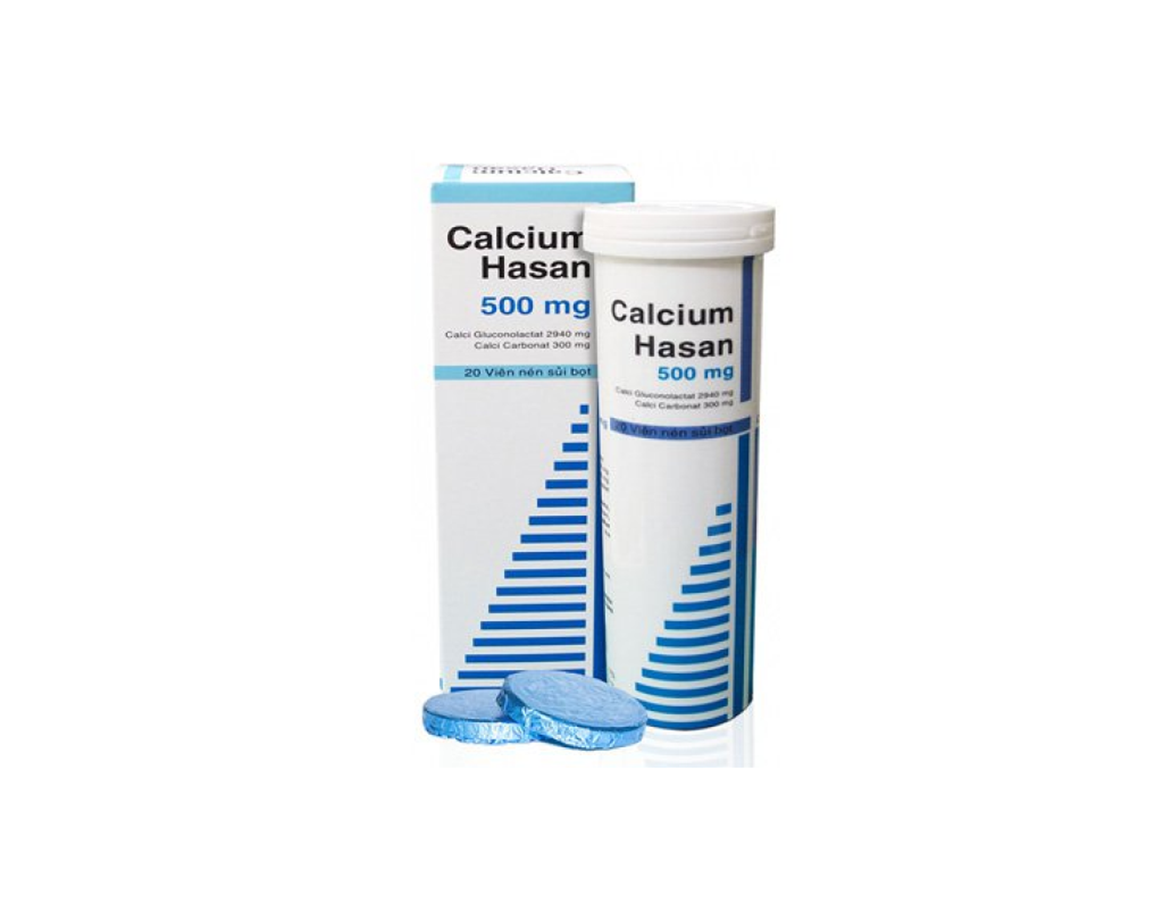 Viên nén sủi bọt Calcium Hasan 500mg bổ sung calci, ngừa loãng xương, còi xương (Hộp 1 tuýp 20 viên)