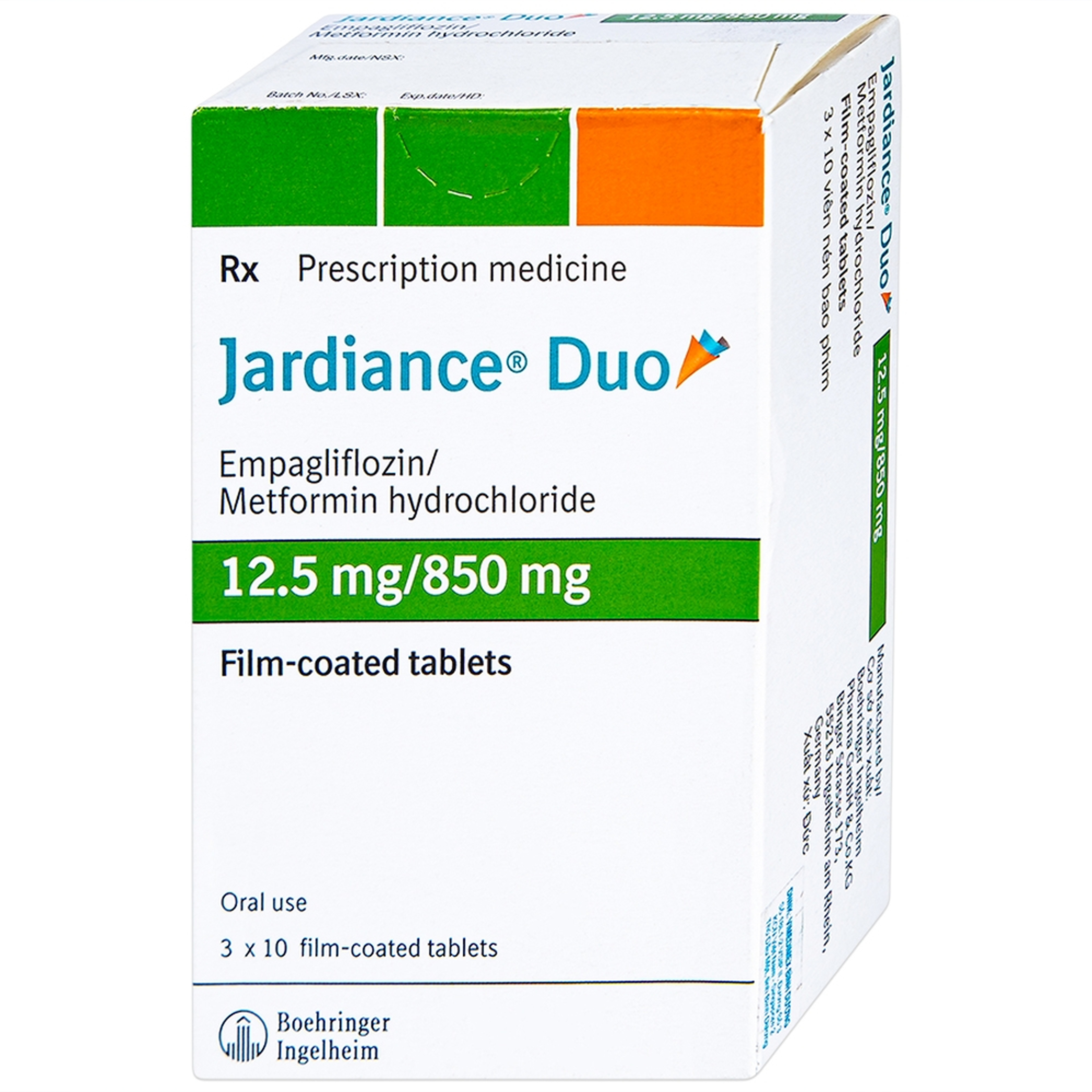 Thuốc Jardiance Duo 12.5mg/850mg điều trị đái tháo đường (Hộp 3 vỉ x 10 viên)