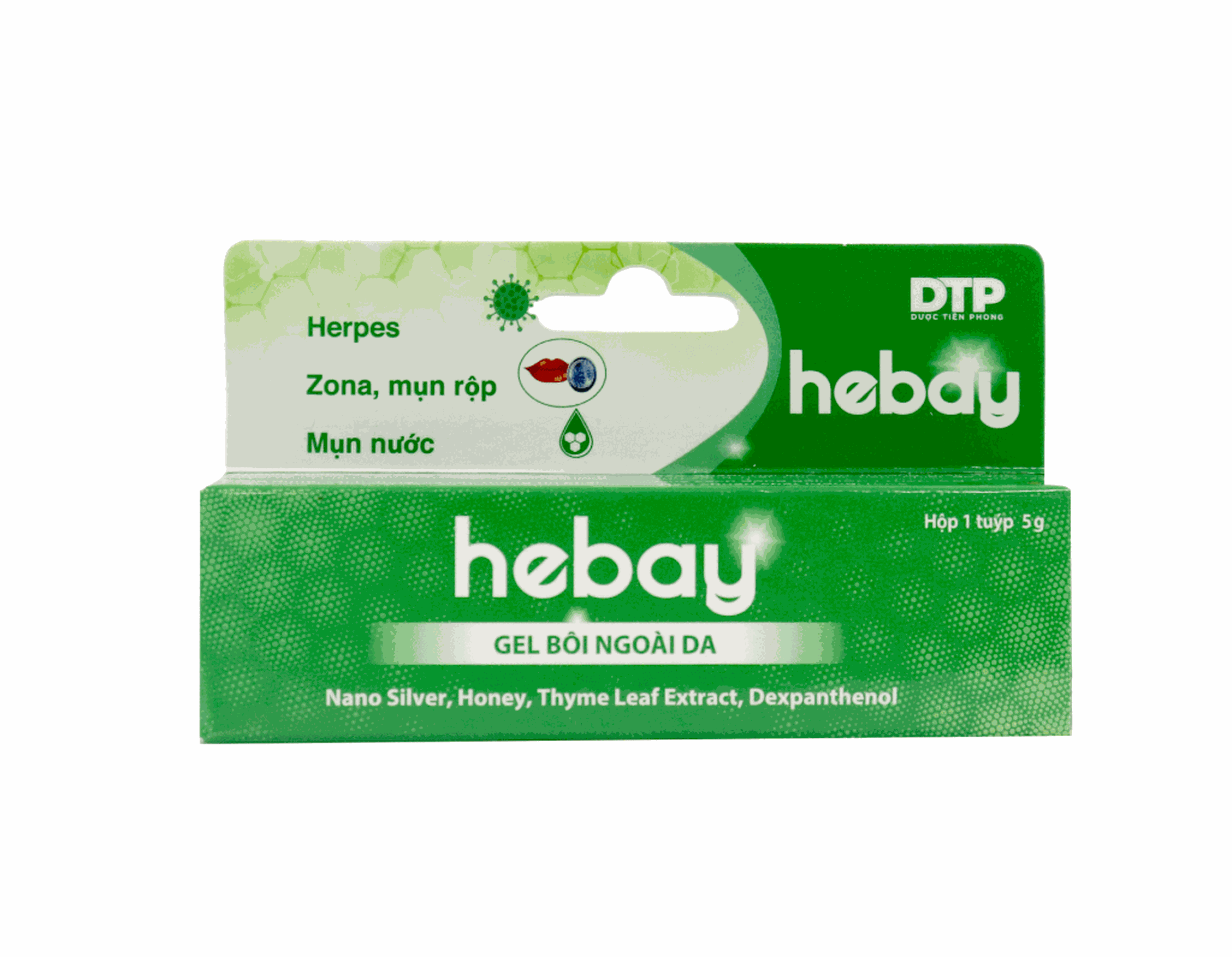 Gel bôi Hebay dùng cho da bị Herpes, Zona, giời leo, mụn rộp, mụn nước môi, giúp nhanh hồi phục vết thương (Hộp 1 tuýp 5g)
