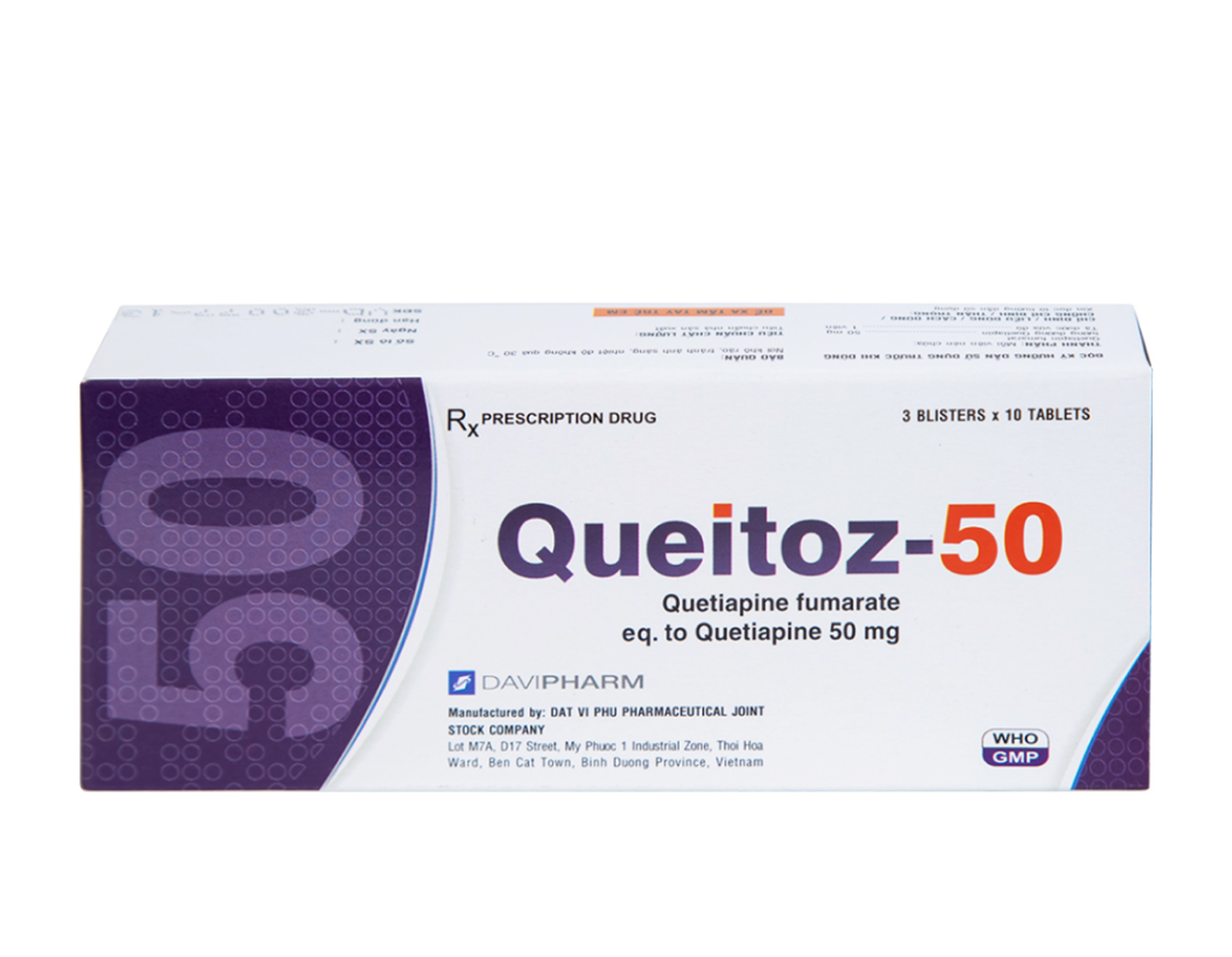 Thuốc Queitoz 50mg điều trị tâm thần phân liệt và rối loạn lưỡng cực (Hộp 3 vỉ x 10 viên)