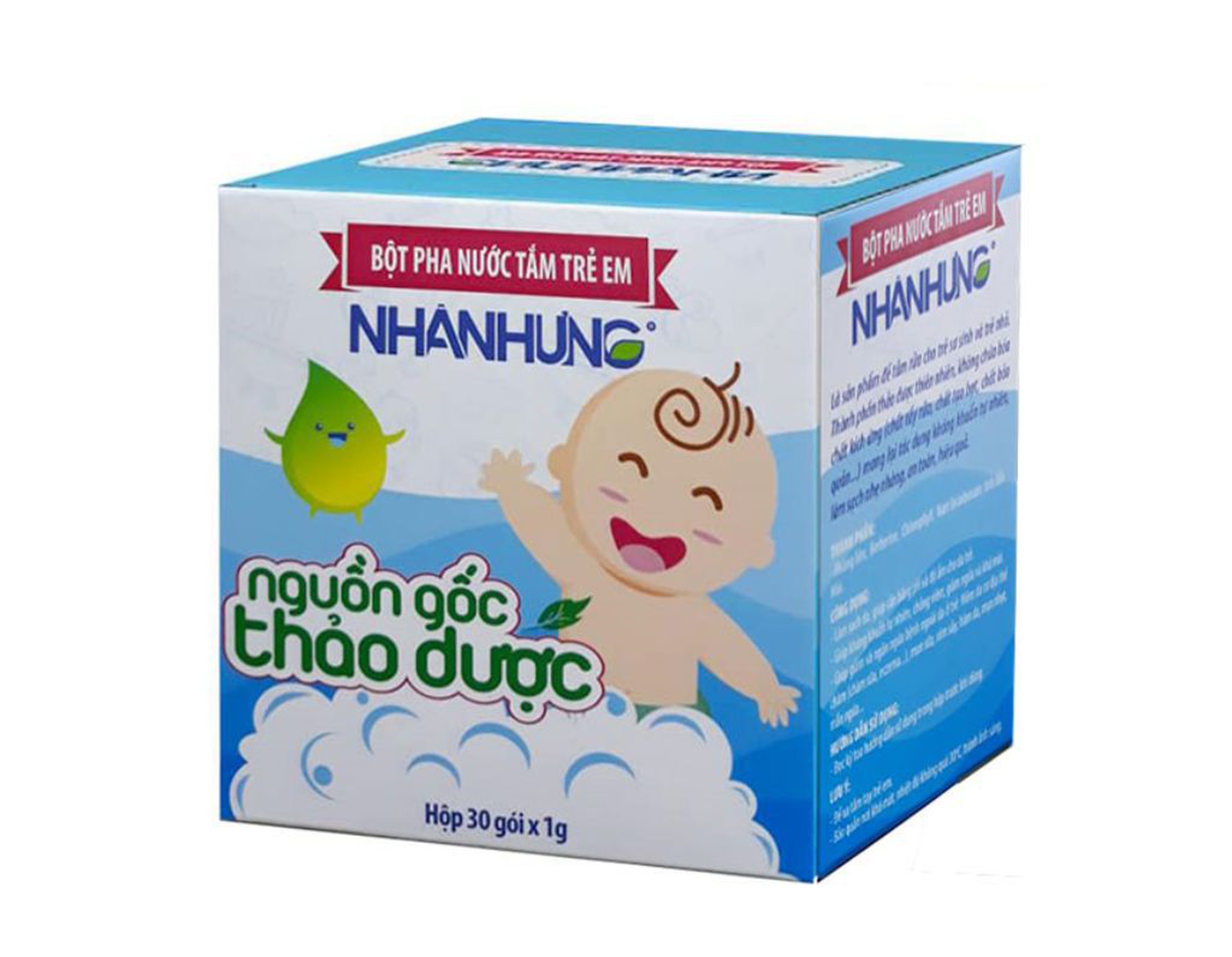 Bột pha nước tắm trẻ em kháng khuẩn, sạch da Nhân Hưng (Hộp 30 gói)