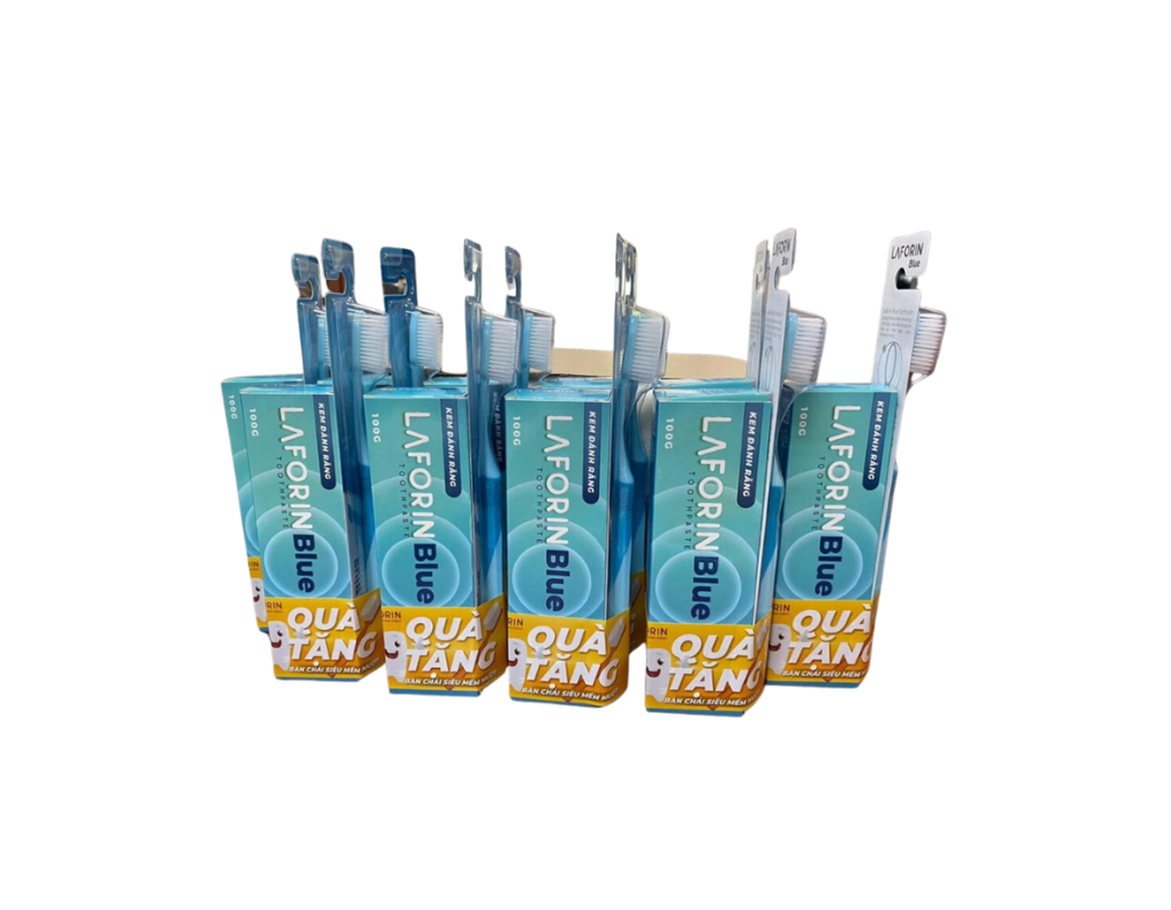 Combo bàn chải + kem đánh răng Laforin blue toothpaste 100g vệ sinh răng miệng