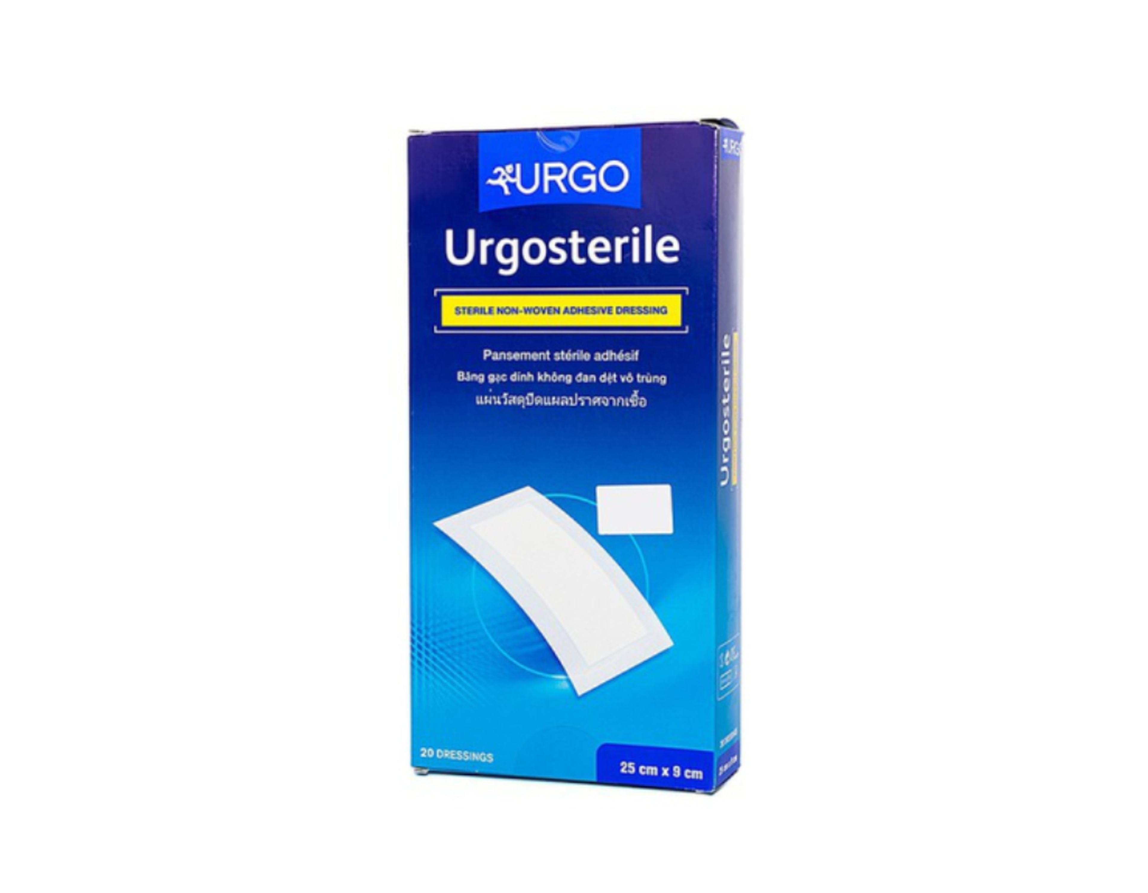 Băng dán có gạc vô trùng Urgosterile 25cm x 9cm băng các vết thương khâu, vết trầy xước, vết cắt (Hộp 20 miếng)