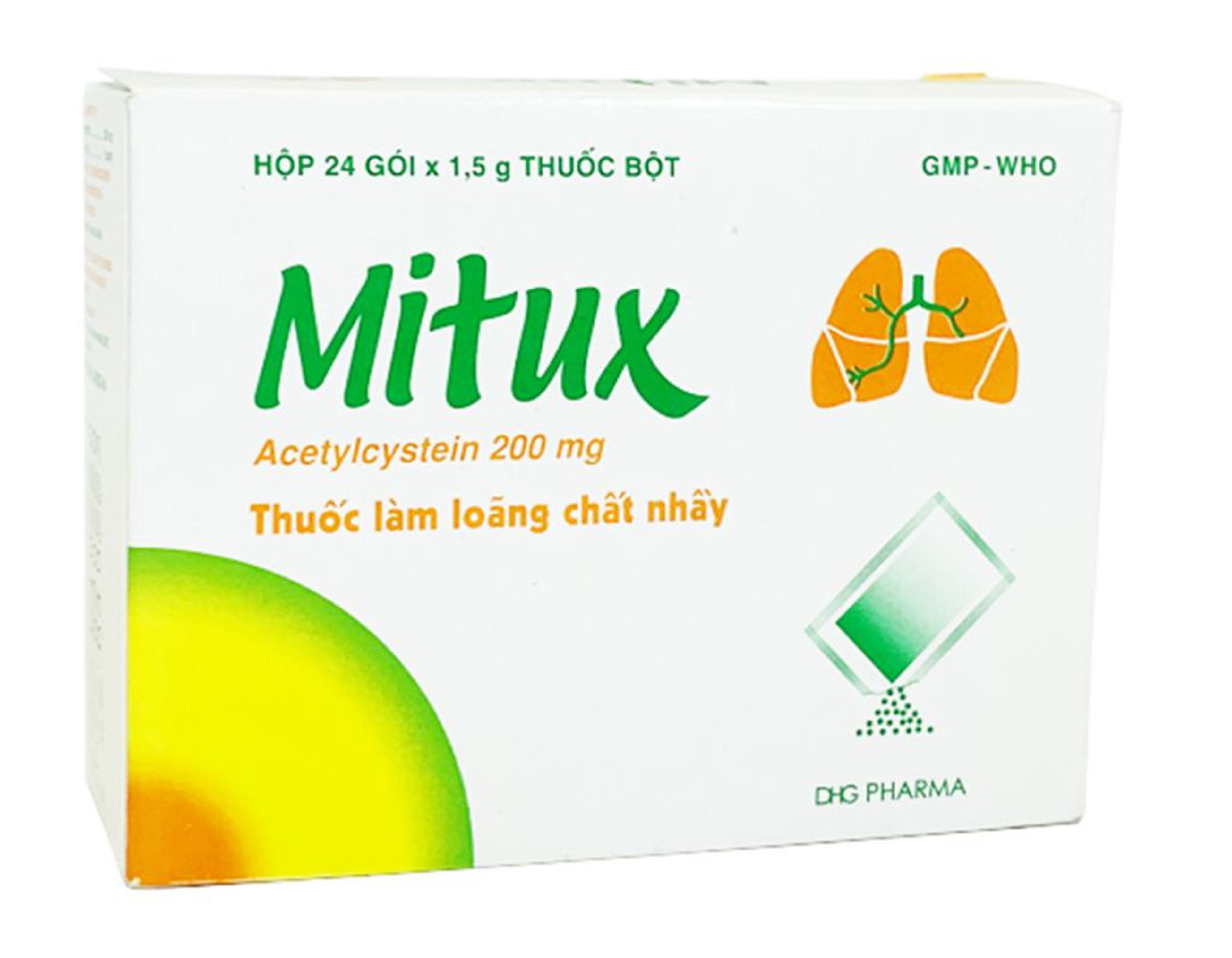 Thuốc bột Mitux 200 mg làm loãng chất nhầy đường hô hấp (Hộp 24 gói)