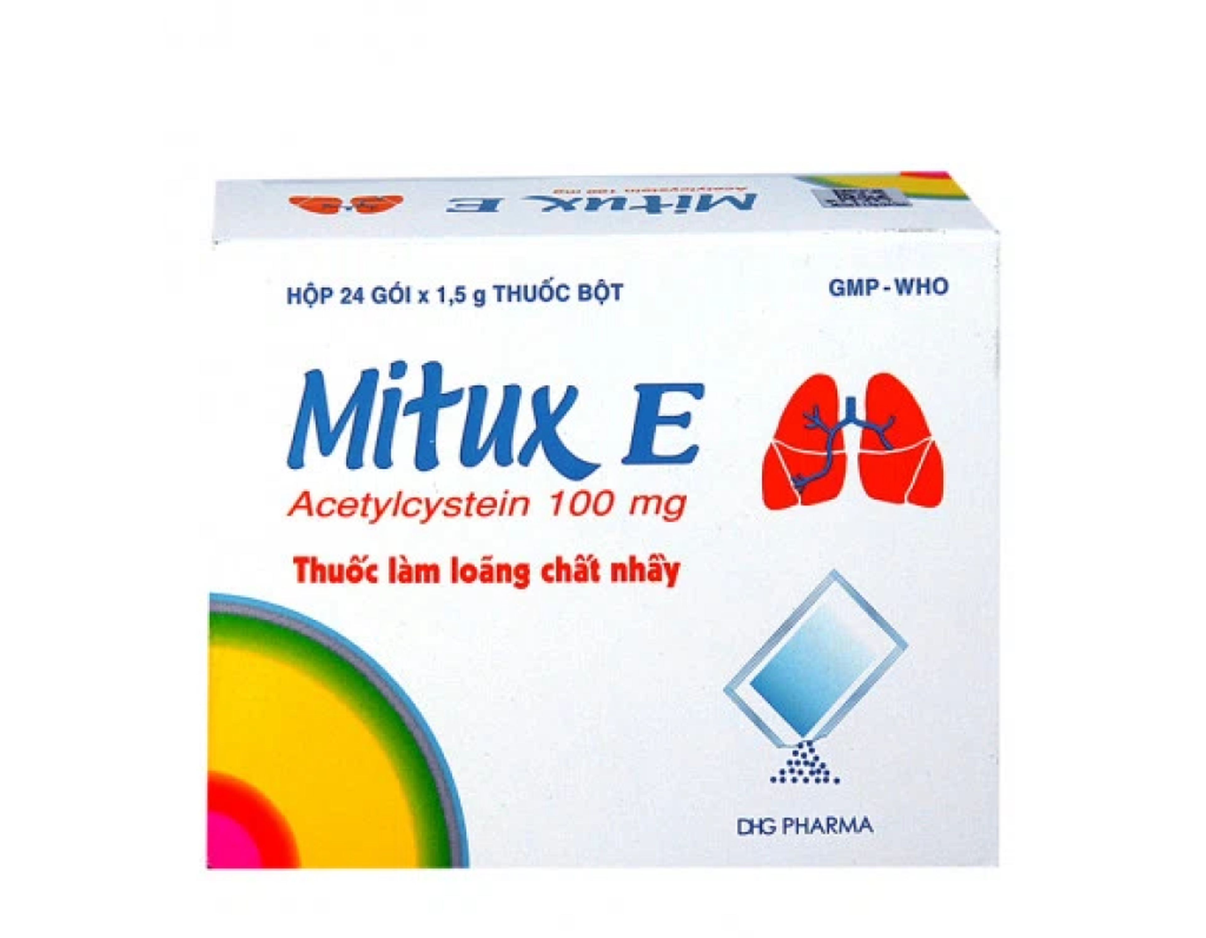 Thuốc Mitux E 100 mg làm loãng chất nhầy đường hô hấp (Hộp 24 gói)