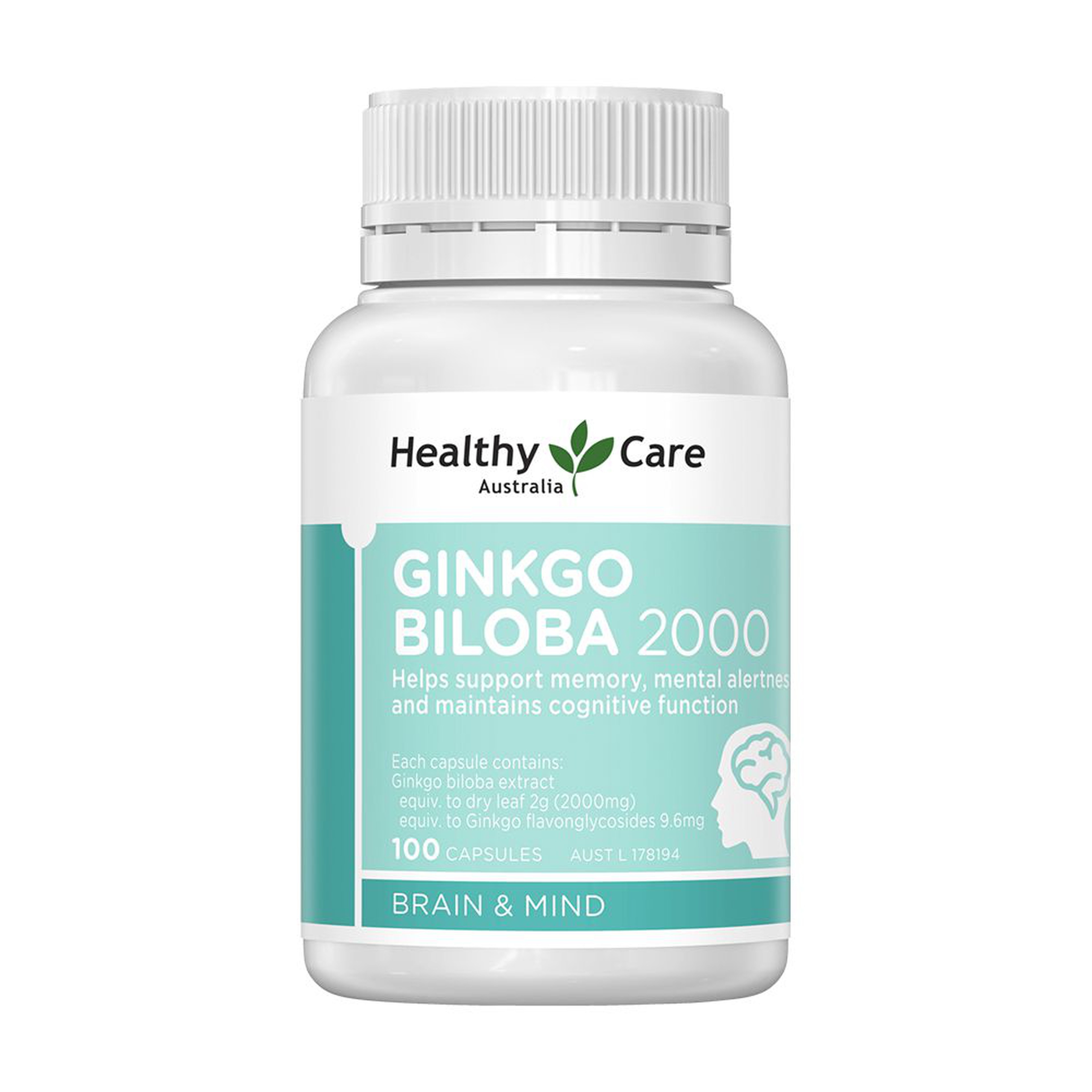 Viên uống Healthy Care Ginkgo Biloba 2000 giúp tăng cường tuần hoàn máu não (Lọ 100 viên)