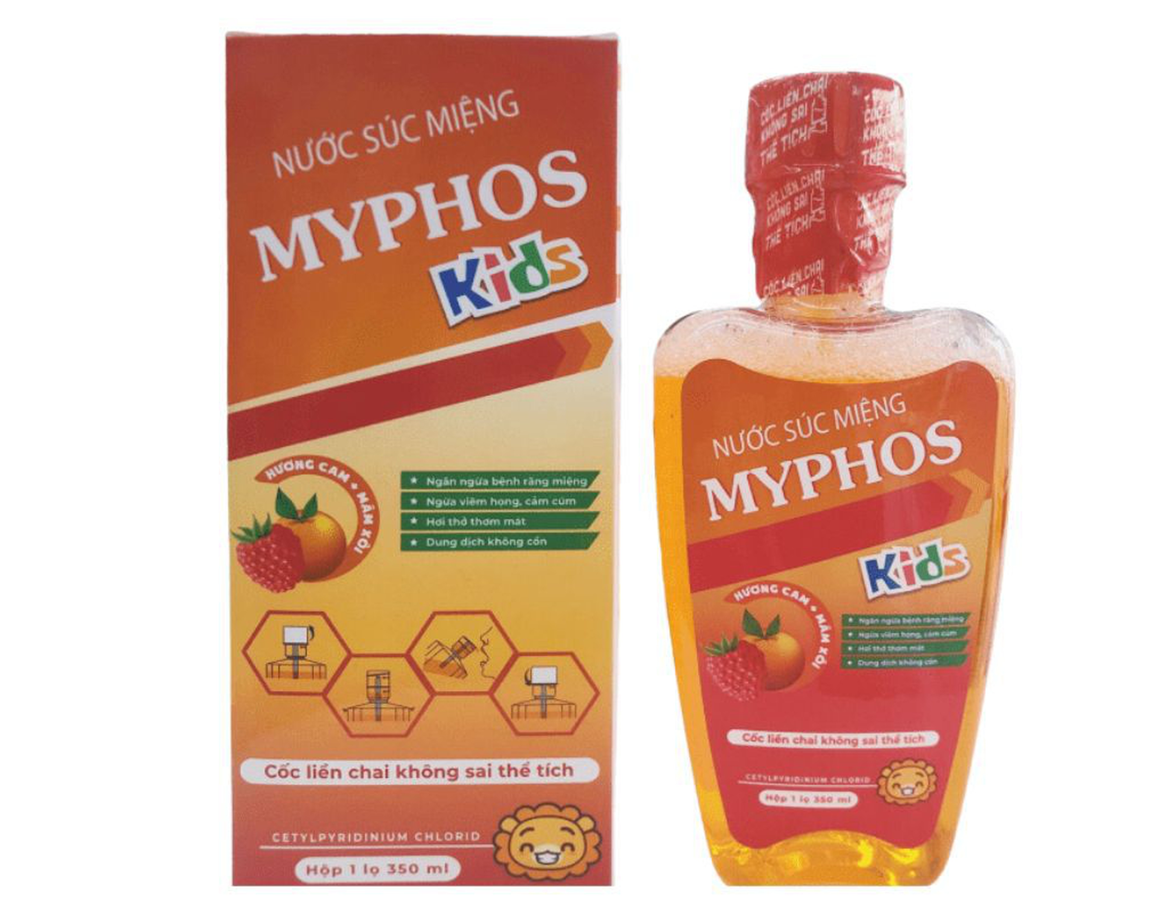Nước súc miệng Myphos kids hương cam + mân xôi sạch răng miệng (chai 350ml)