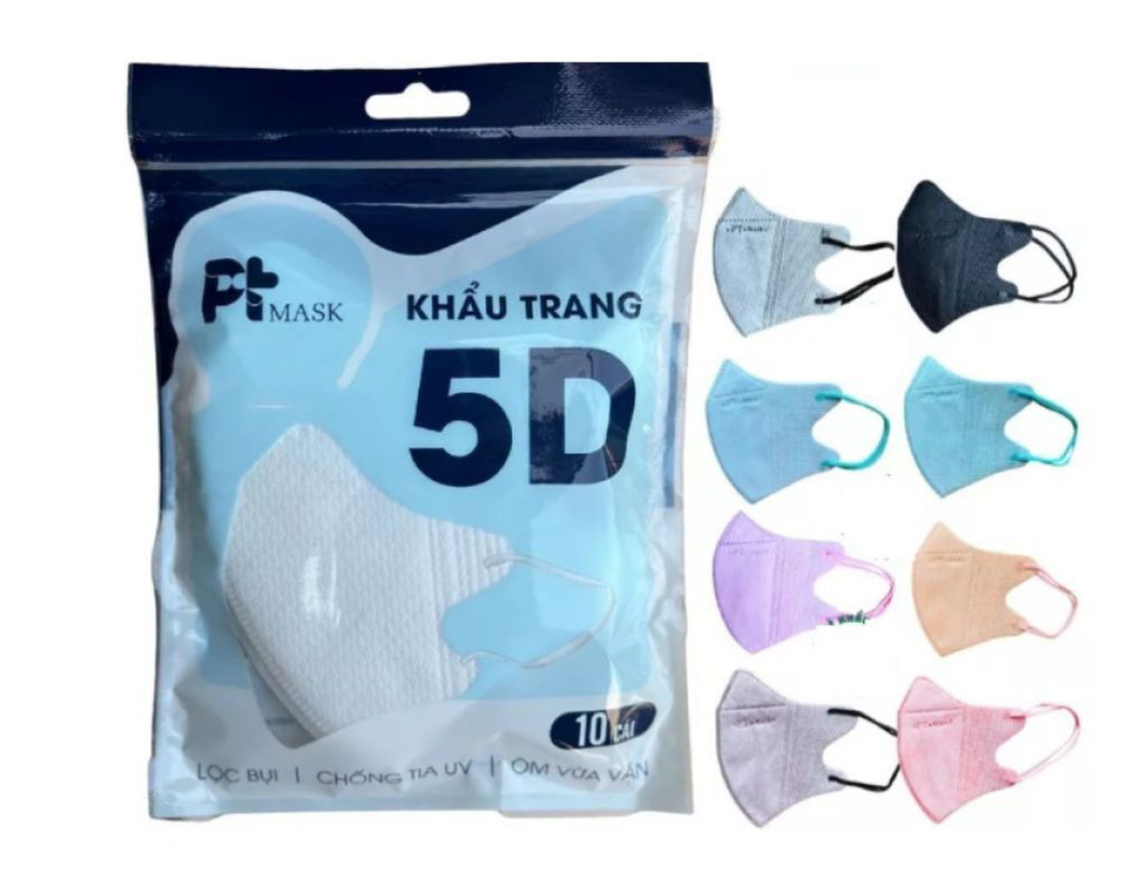 Khẩu trang Phương Tuyến 5D Mask kháng khuẩn và ngăn ngừa khói bụi (túi 10 chiếc)