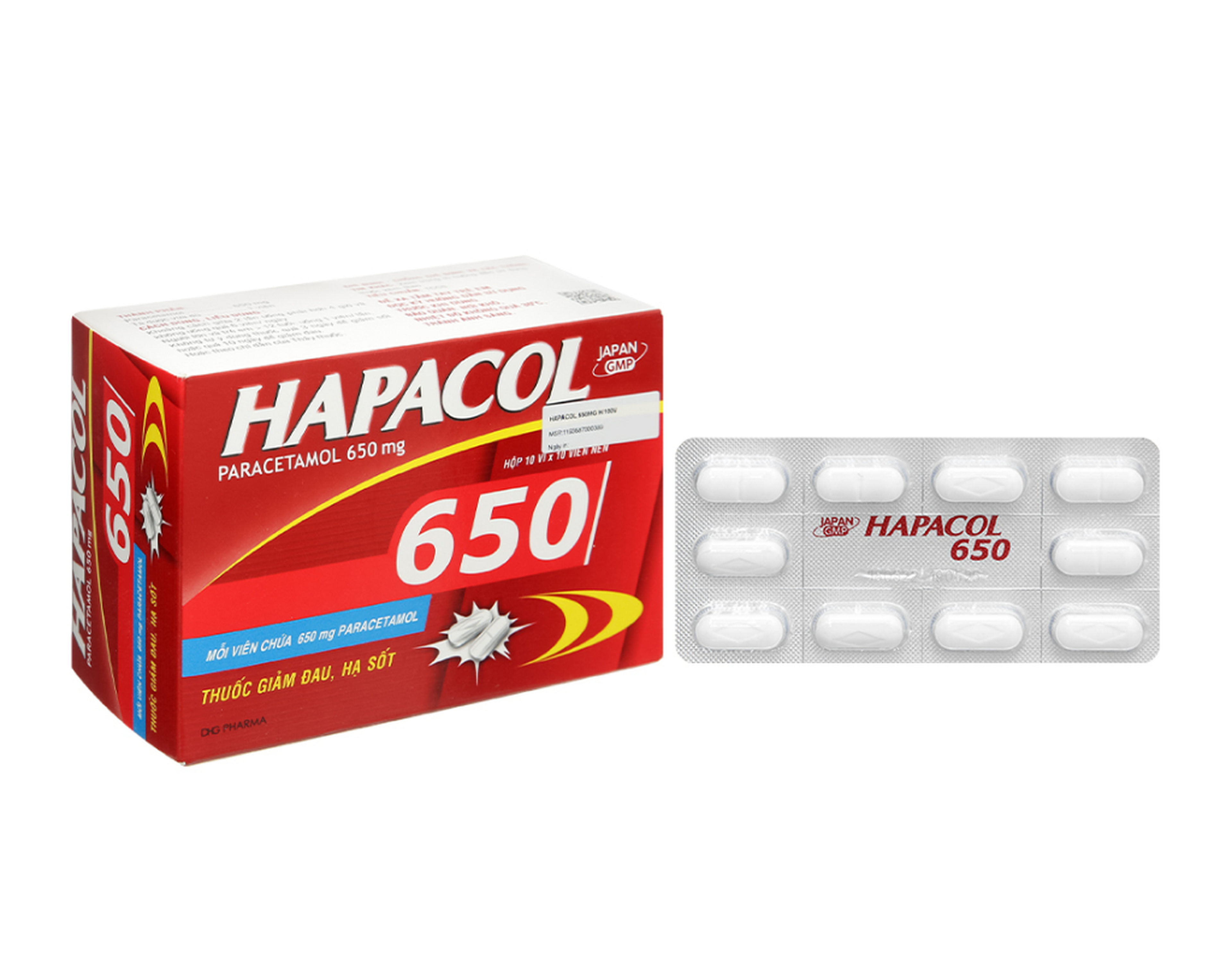 Thuốc Hapacol 650mg giảm đau, hạ sốt (Hộp 10 vỉ x 5 viên)