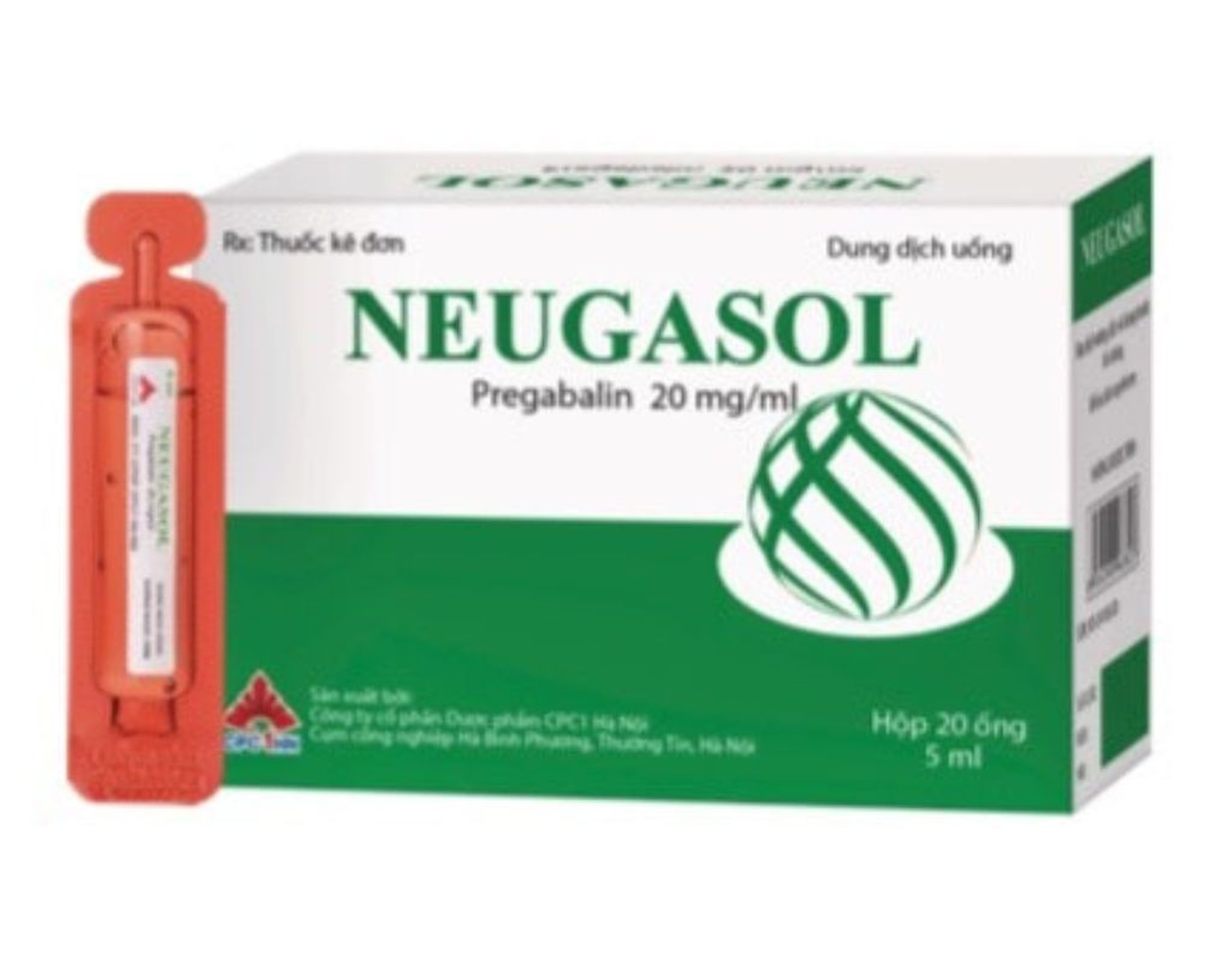 Thuốc Neugasol điều trị bệnh động kinh, đau thần kinh (Hộp 4 vỉ x 5 ống)
