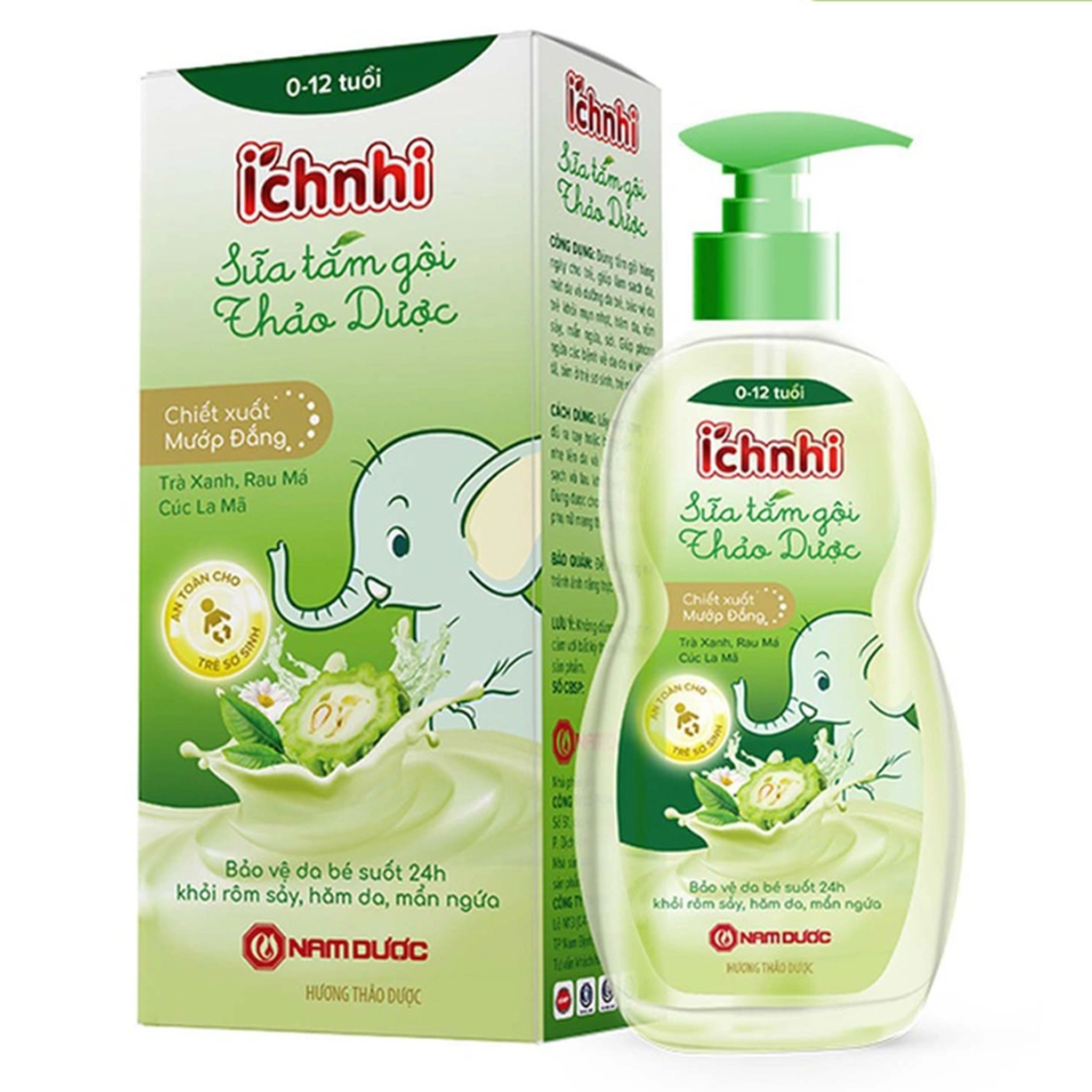 Sữa tắm gội thảo dược Ích Nhi giúp bảo vệ da trẻ suốt 24 giờ khỏi rôm sảy, hăm da và mẩn ngứa (Hộp 1 chai 200ml)