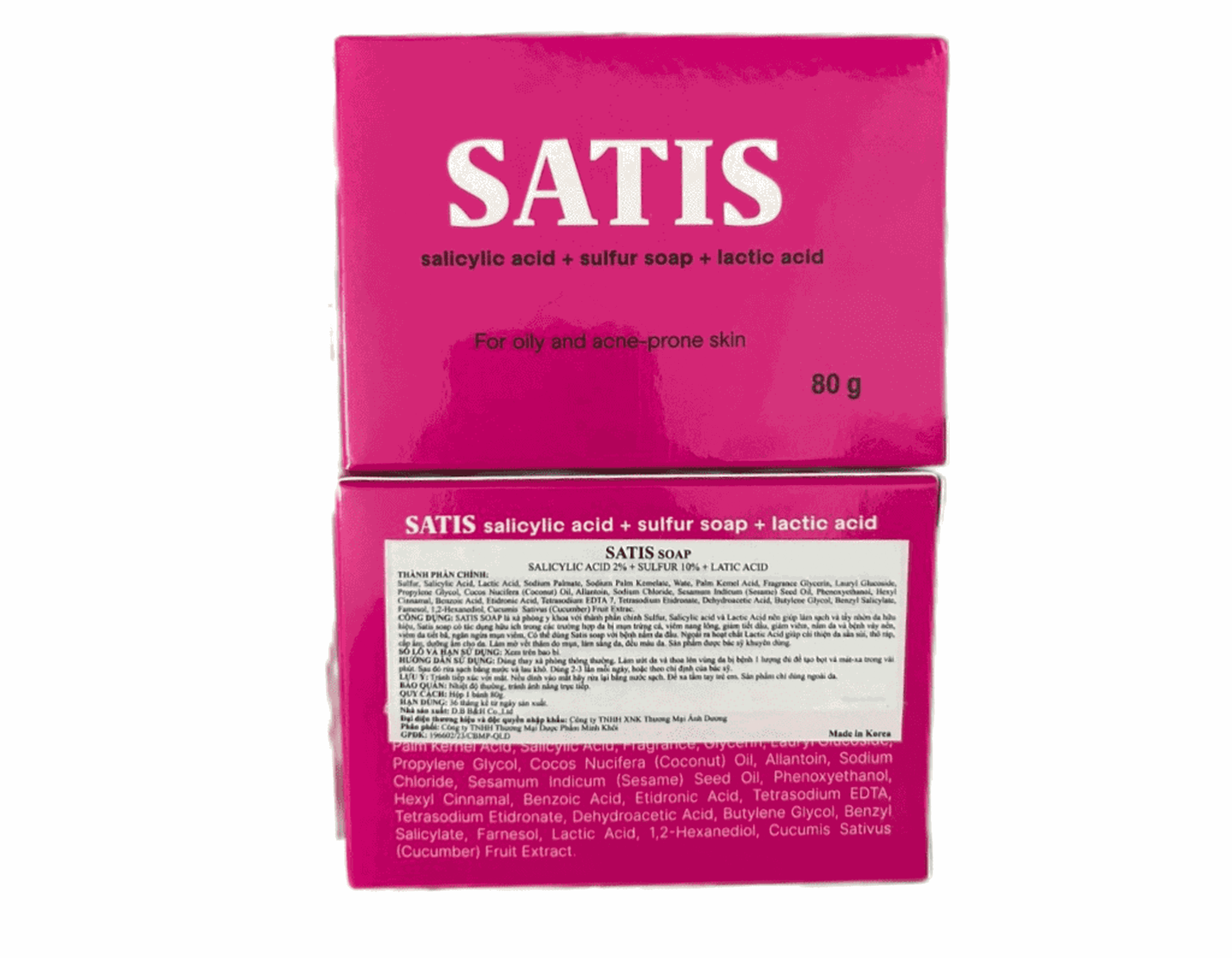 Xà phòng Satis giúp loại bỏ tế bào chết, làm sạch da, giảm dầu mụn (Hộp 80g)