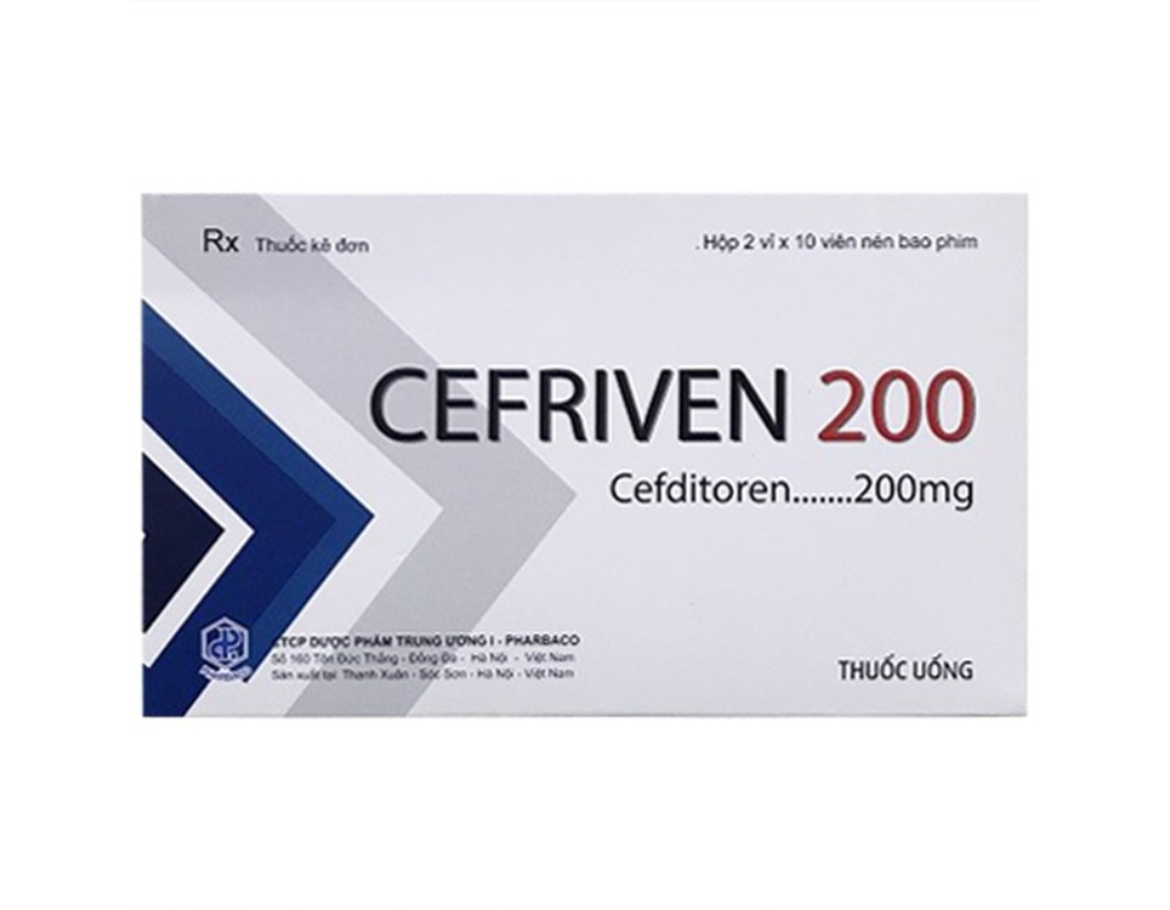 Thuốc uống Cefriven 200 Pharbaco điều trị các nhiễm khuẩn đường hô hấp, nhiễm khuẩn da (Hộp 2 vỉ x 10 viên)