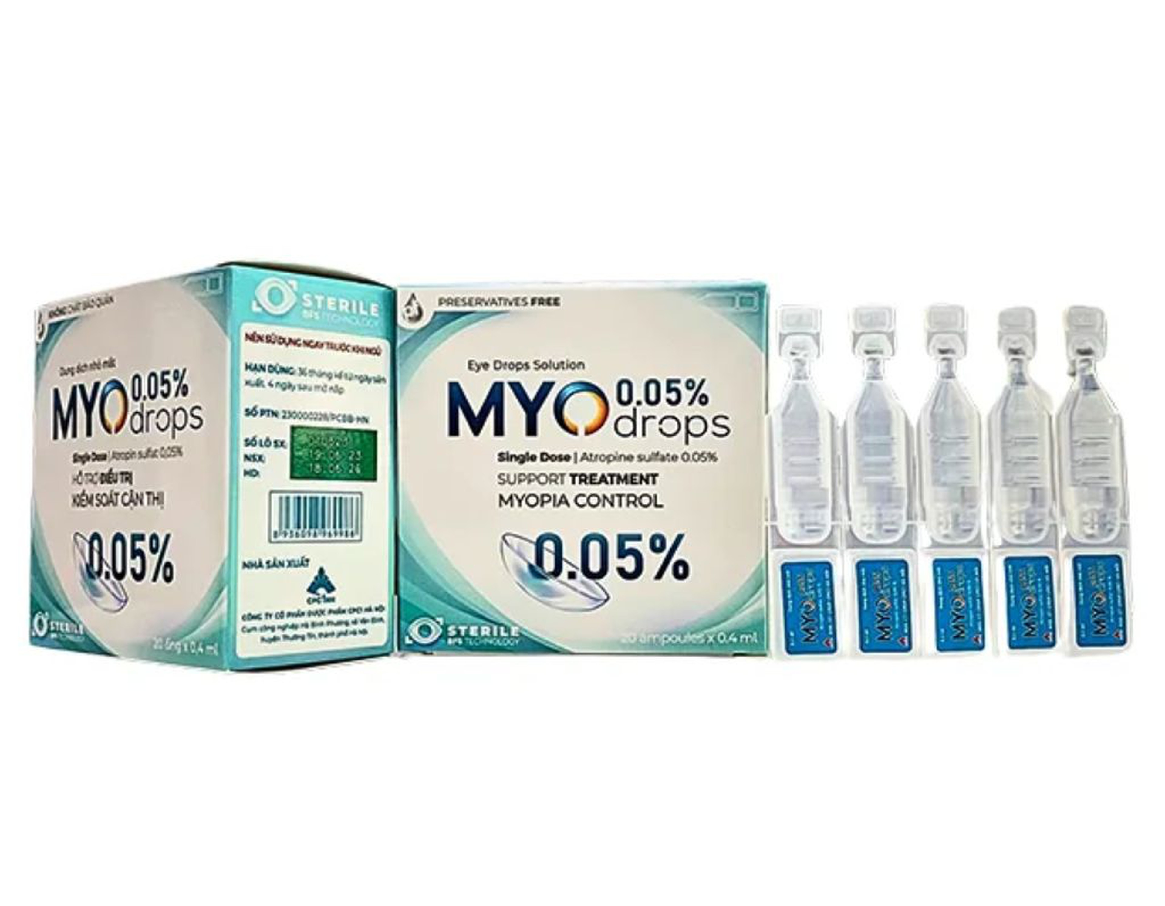 Dung dịch nhỏ mắt Myodrops 0,05% làm chậm tiến trình tăng độ cận (hộp 4 vỉ x 5 ống 0,4 ml)