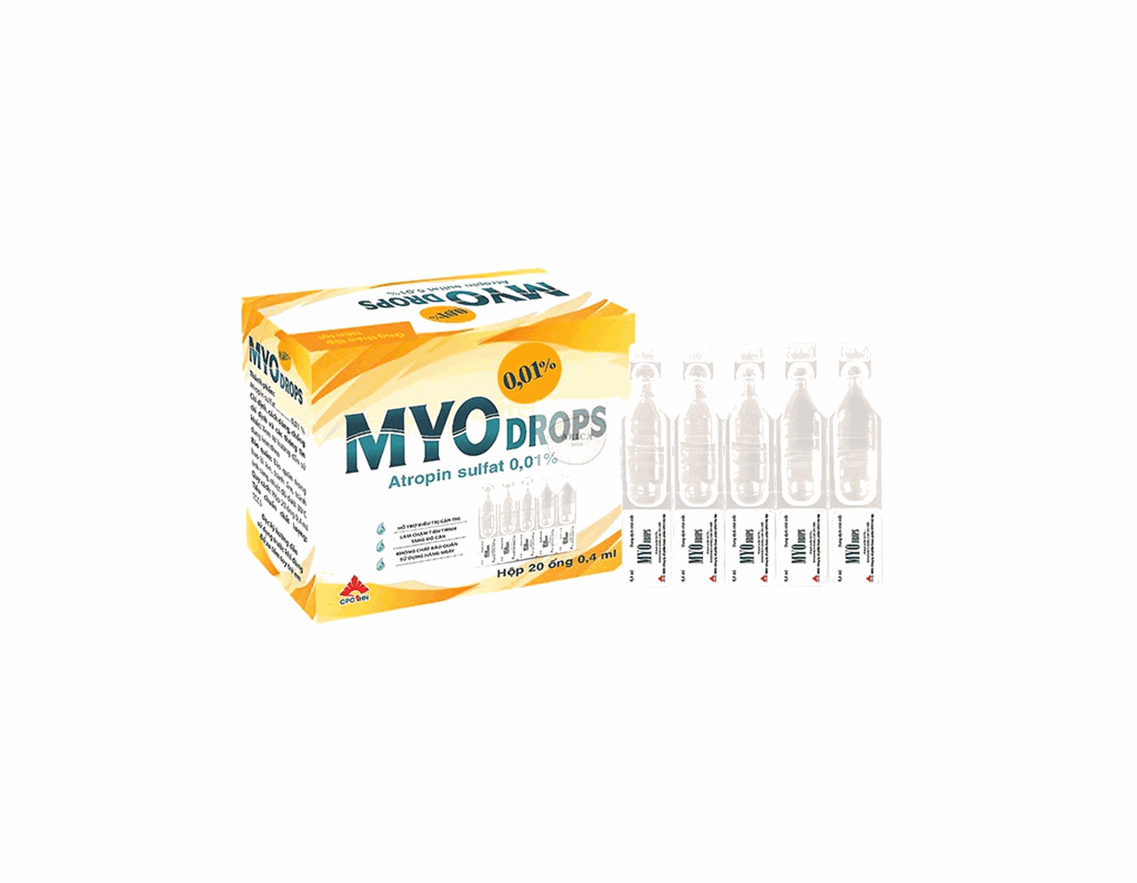 Dung dịch nhỏ mắt Myodrops 0,01% làm chậm tốc độ tăng độ cận (hộp 4 vỉ x 5 ống x 0,4 ml)