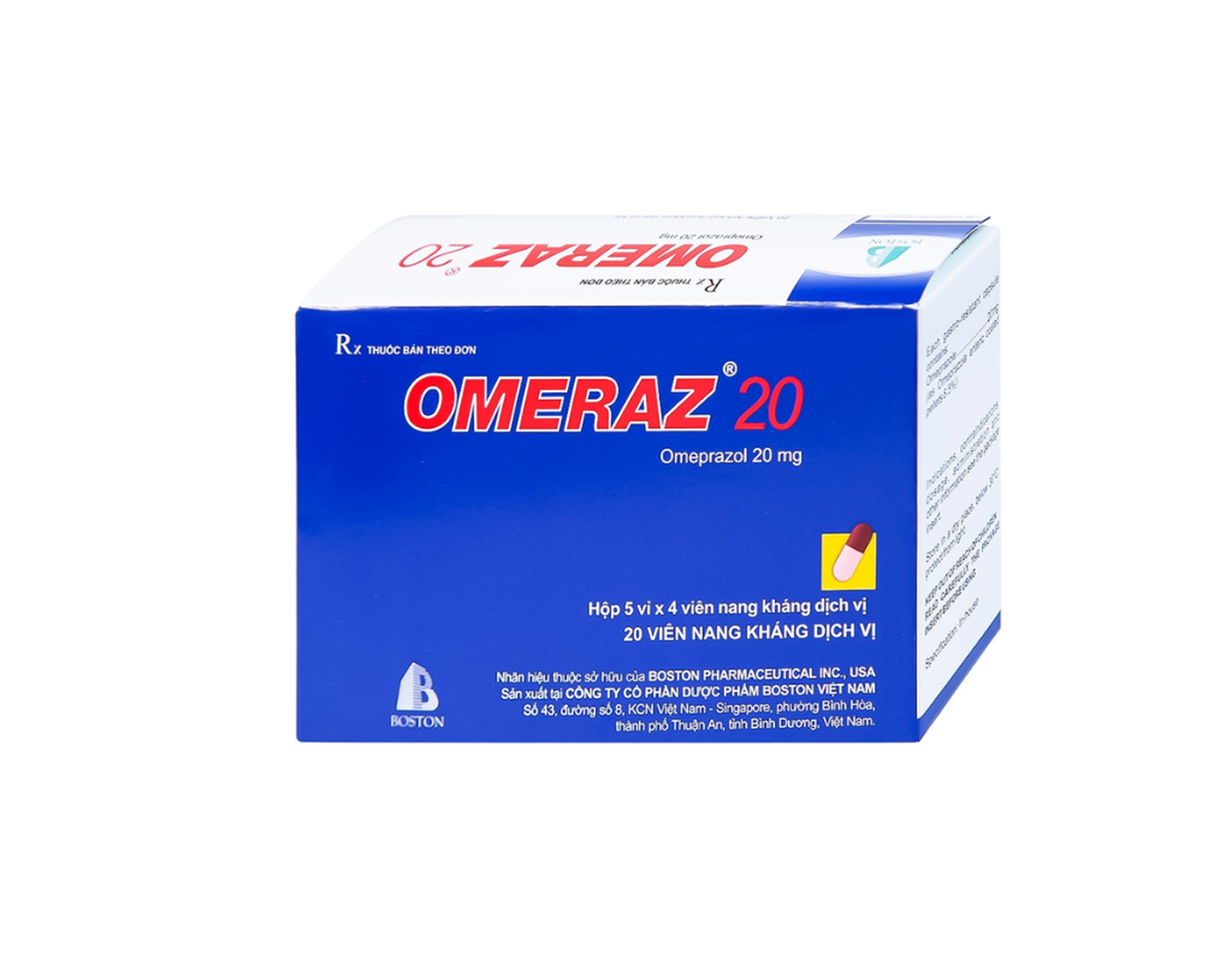 Viên nang Omeraz 20 Boston điều trị và dự phòng tái phát loét dạ dày, tá tràng (Hộp 5 vỉ x 4 viên)
