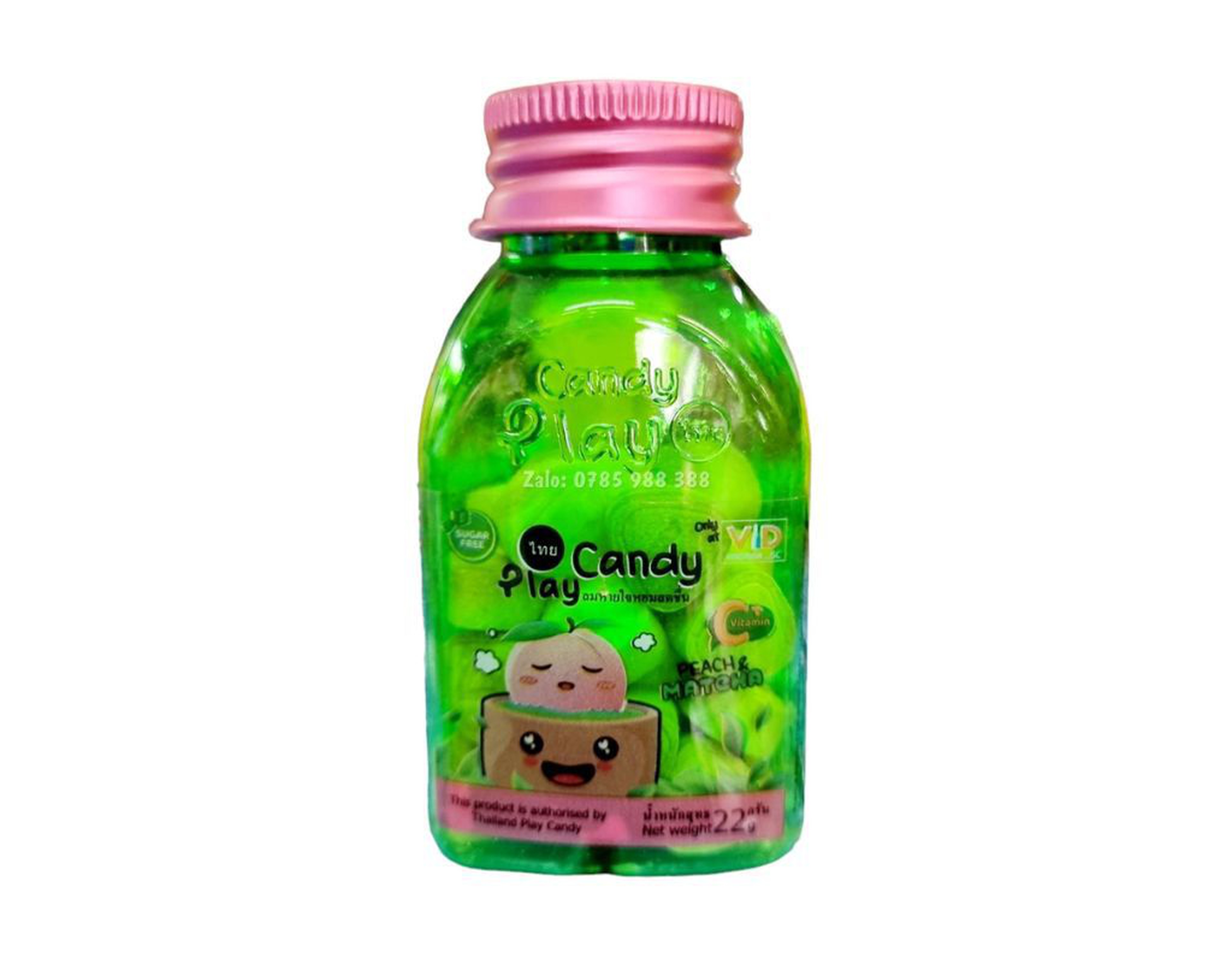 Kẹo Play Candy matcha đào giúp thơm miệng, giảm tình trạng hôi miệng, phù hợp với mọi đối tượng (Lọ 22g)