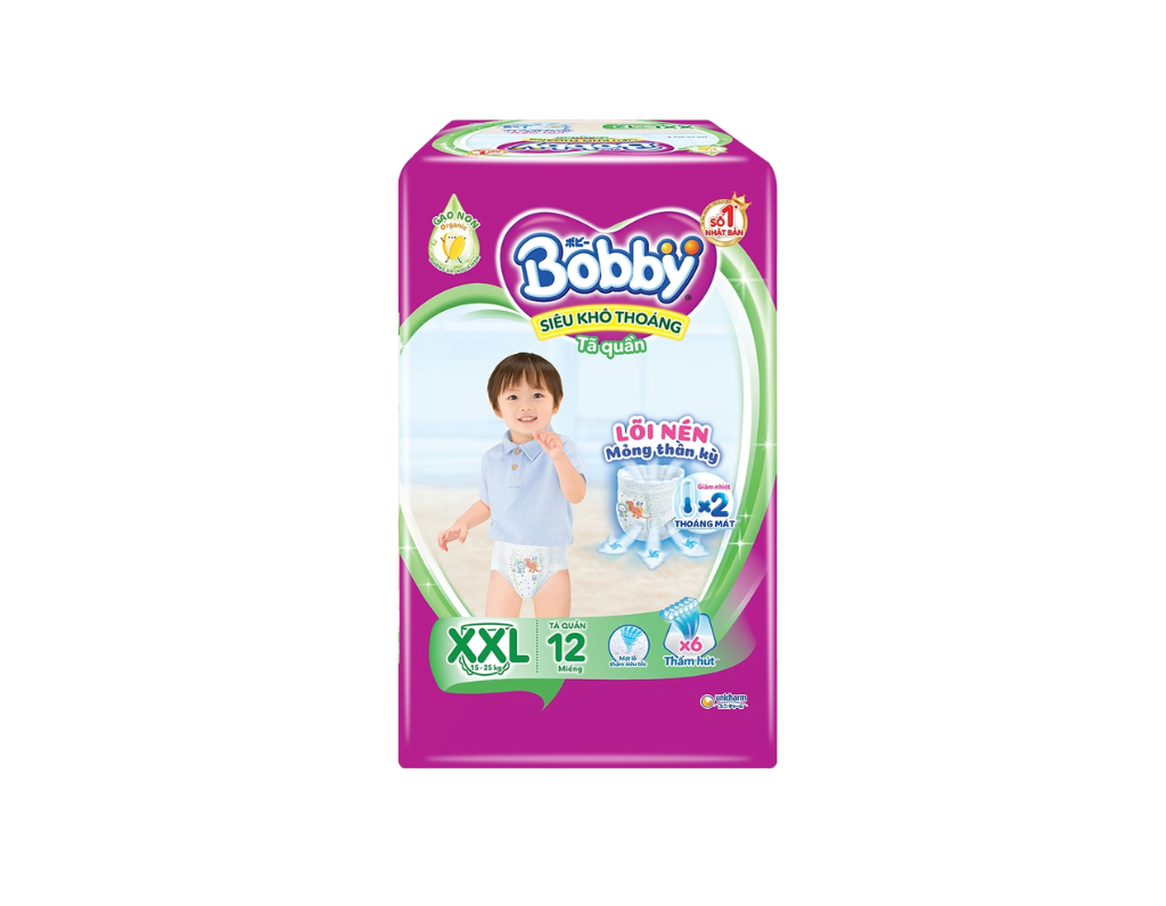 Tã quần Bobby siêu mỏng khô thoáng size XXL (Túi 12 chiếc)