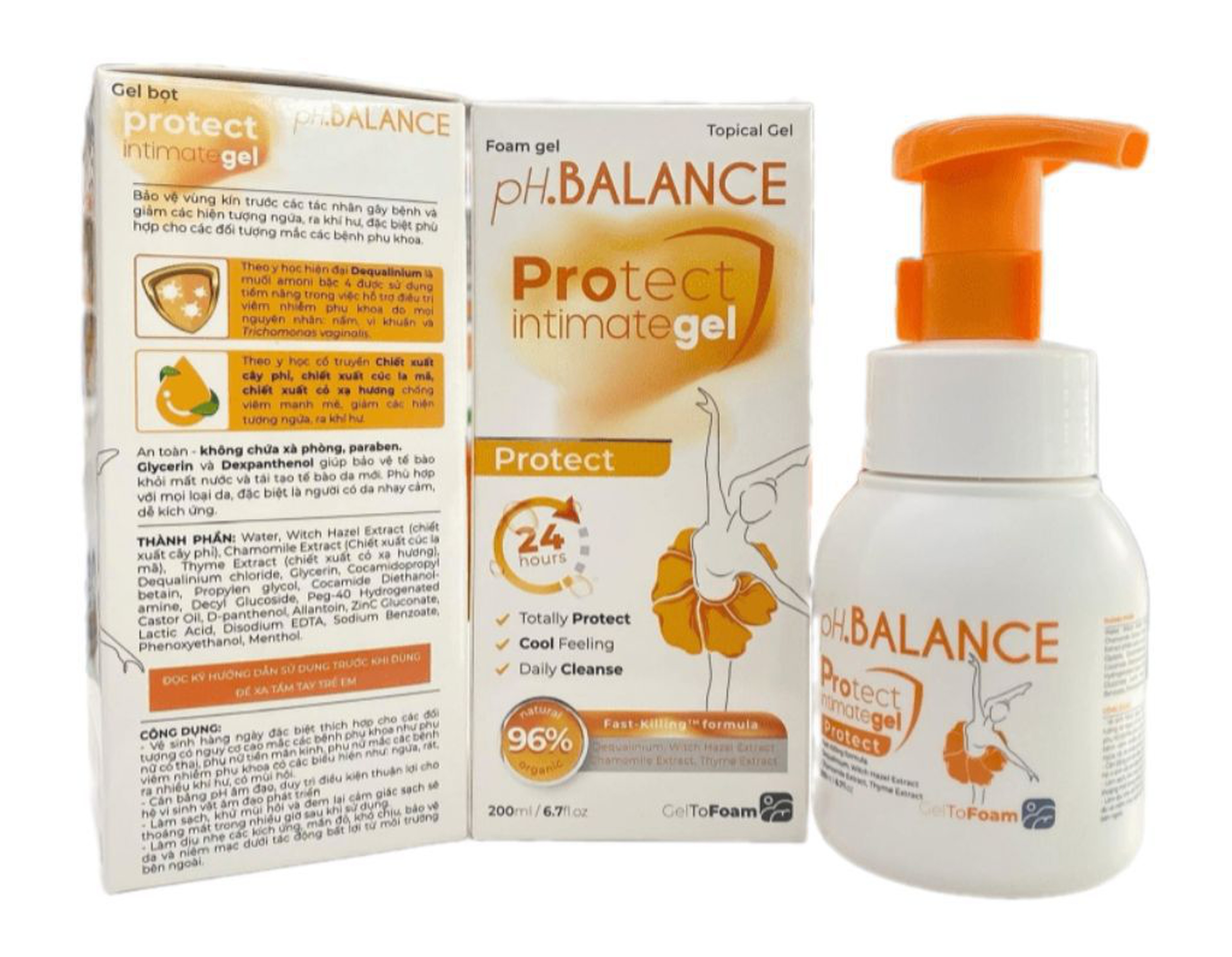 Dung dịch vệ sinh phụ nữ dạng gel bọt pH.Balance Protect Intimate Gel làm sạch dịu nhẹ (Chai 200ml)