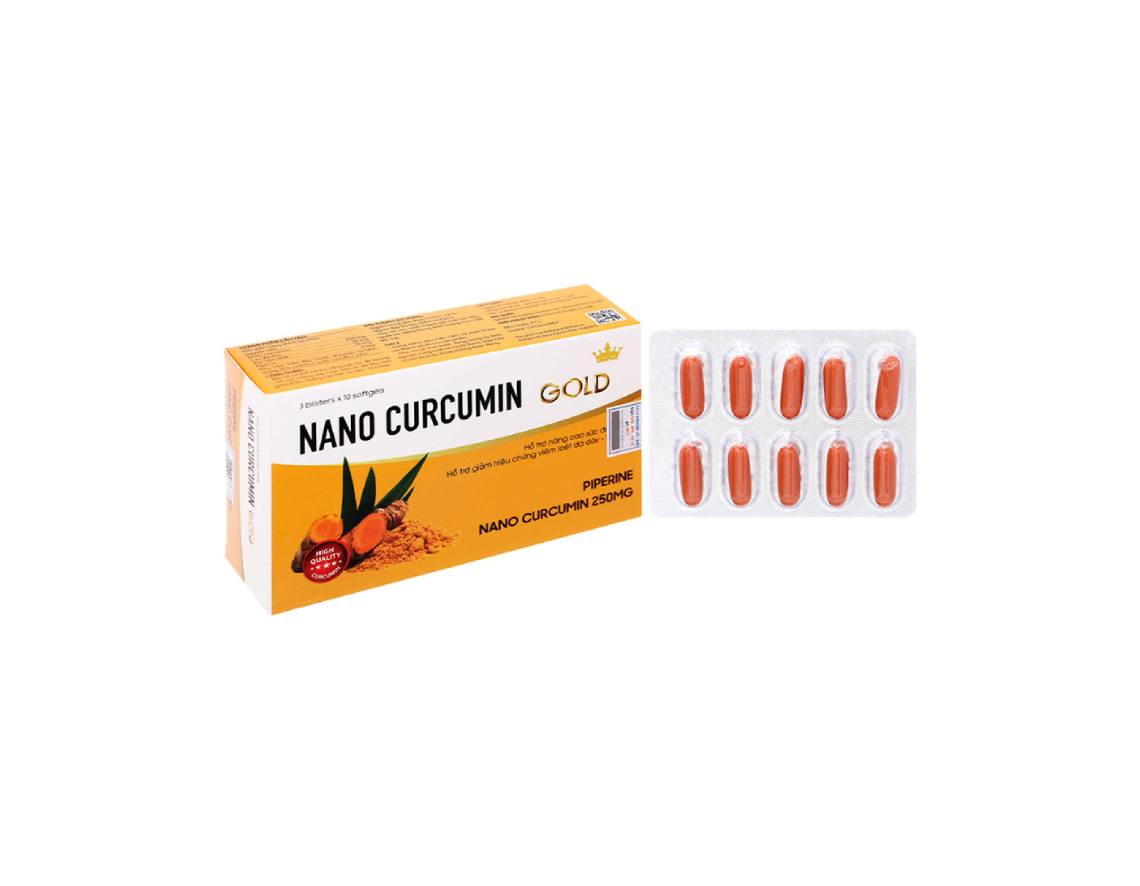Viên uống Nano Curcumin Gold Kingphar giảm triệu chứng loét dạ dày tá tràng (Hộp 30 viên)