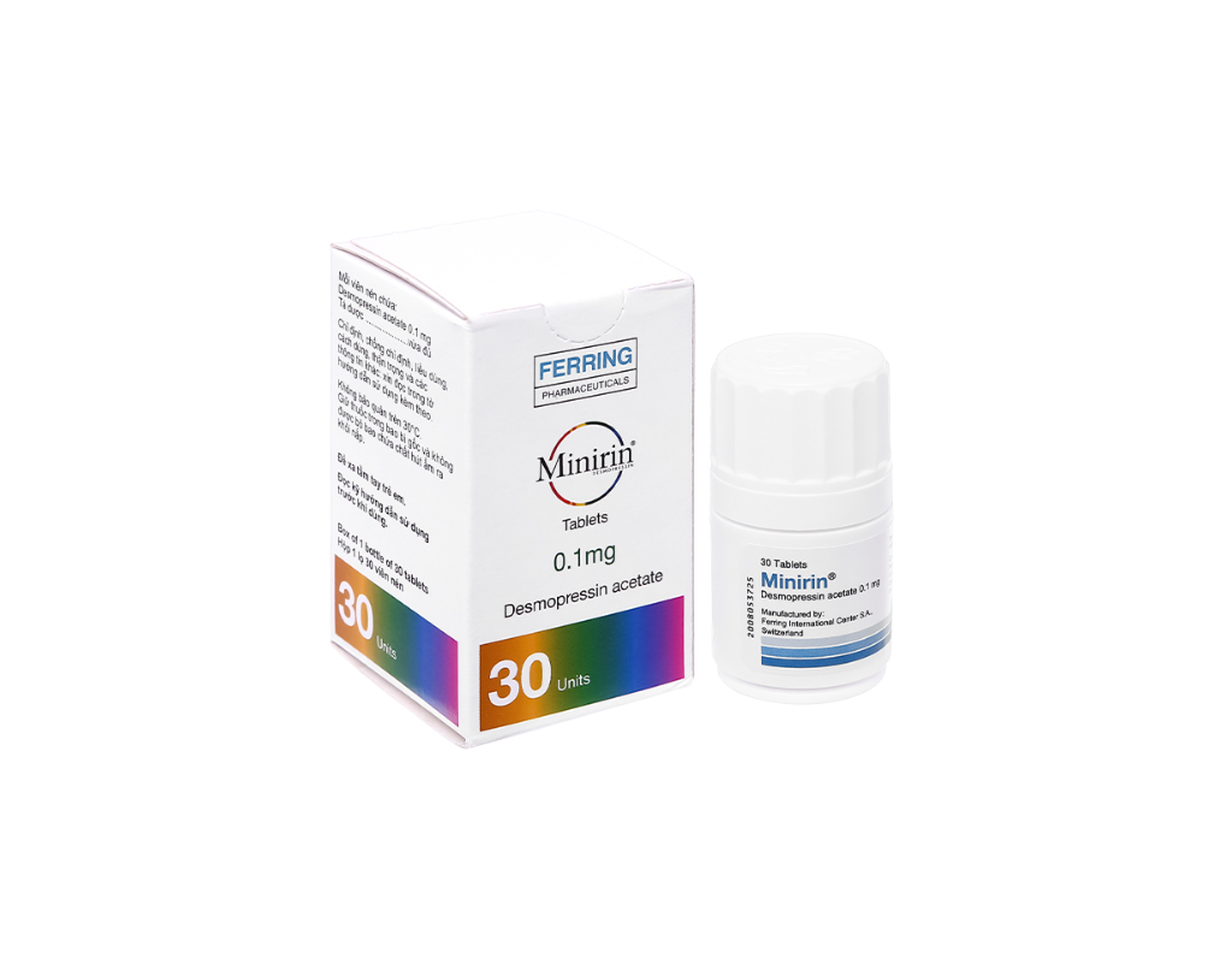 Thuốc Minirin 0.1mg Ferring điều trị đái tháo nhạt trung ương, tiểu đêm (Hộp 30 viên)