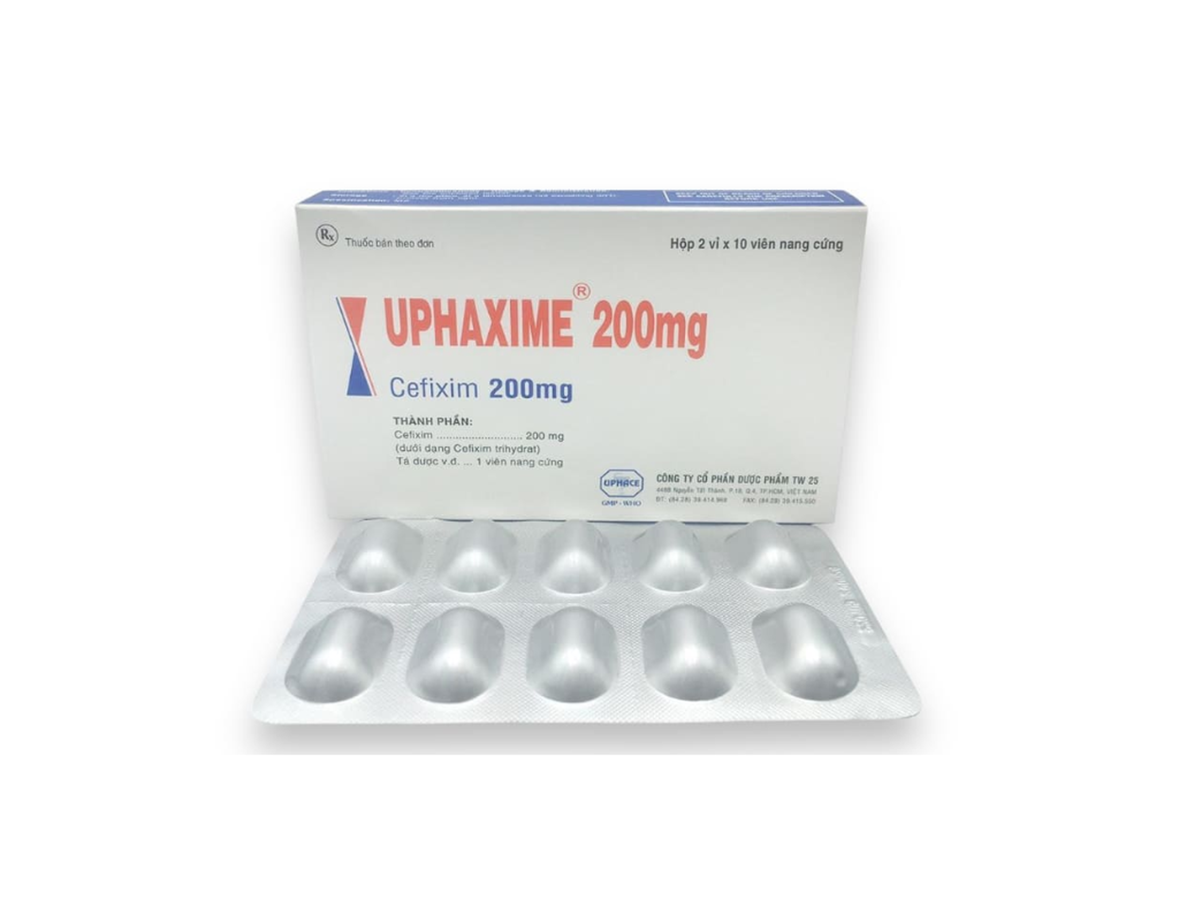 Thuốc Uphaxime 200mg điều trị nhiễm khuẩn tiết niệu, viêm tai giữa, viêm họng (Hộp 2 vỉ x 10 viên)