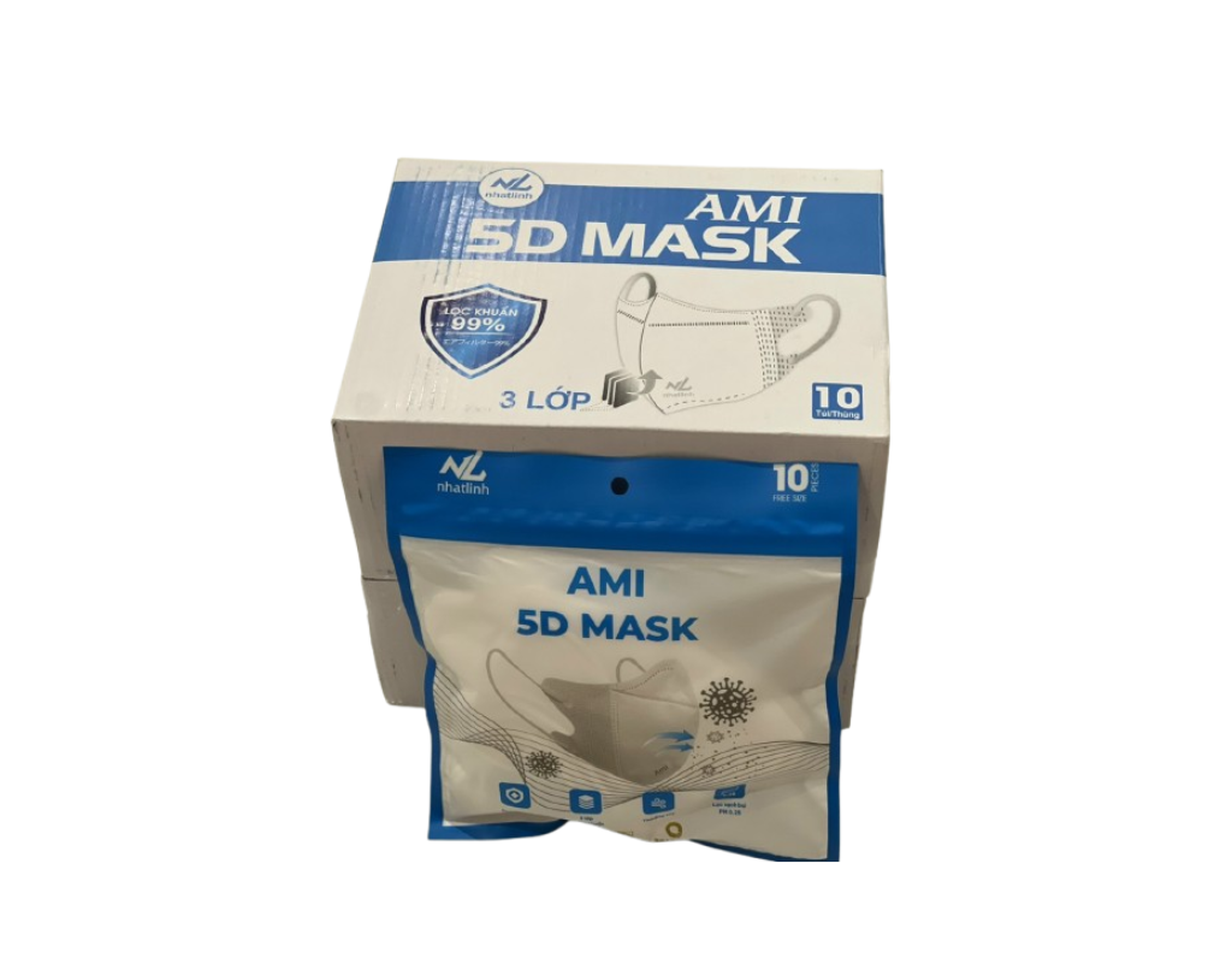 Khẩu trang Ami 5D Mask (đen) ngăn chặn bụi xâm nhập vào đường hô hấp (Hộp 10 túi)