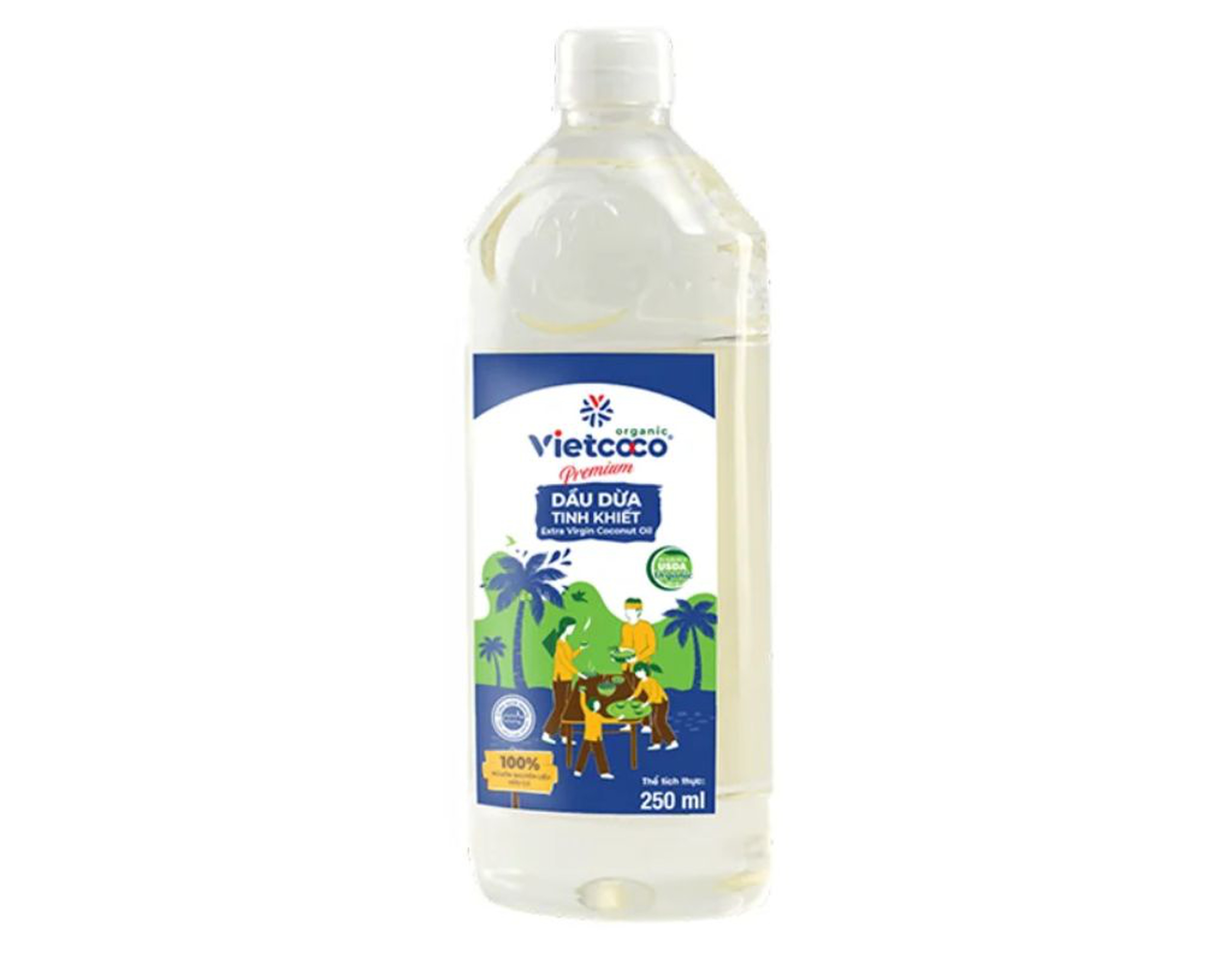 Dầu dừa tinh khiết Premium Organic Vietcoco giúp dưỡng da, dưỡng tóc (Chai 250 ml)