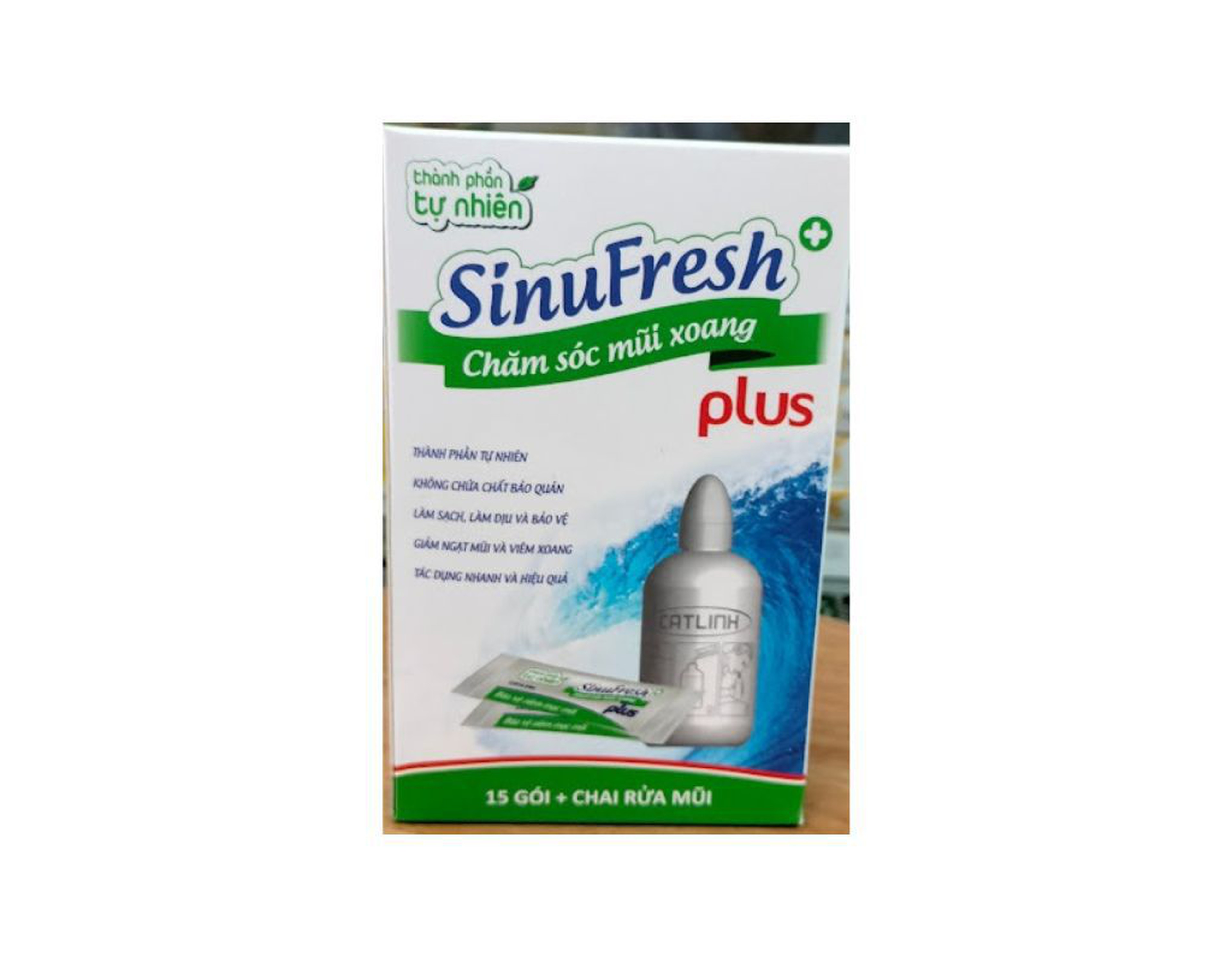 Bộ rửa mũi xoang SinuFresh Plus dùng cho khô mũi, chảy nước mũi (15 gói muối + 1 bình)
