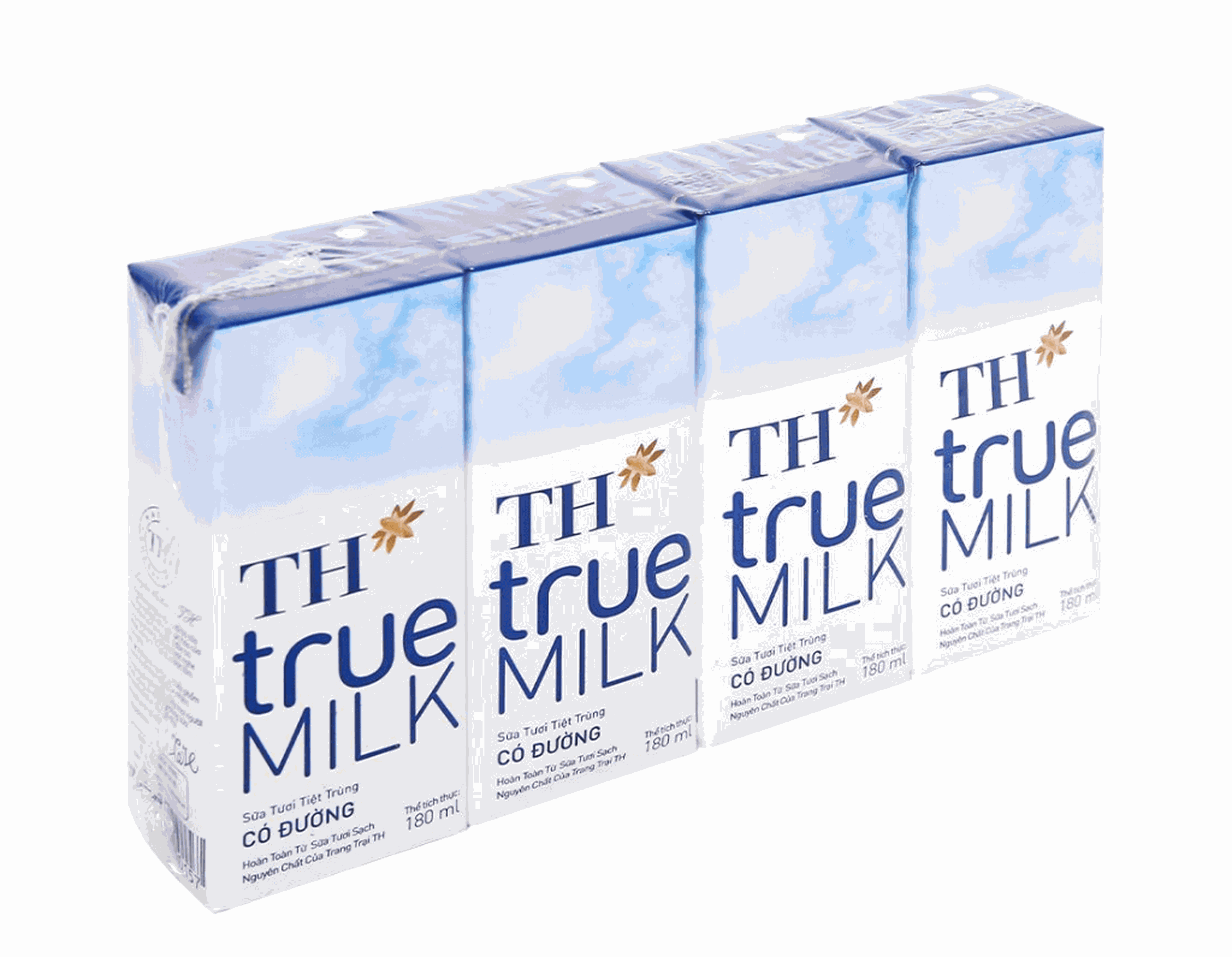 Sữa Tươi Tiệt Trùng Có Đường TH true MILK 180ml bổ sung canxi (Lốc 4 hộp)