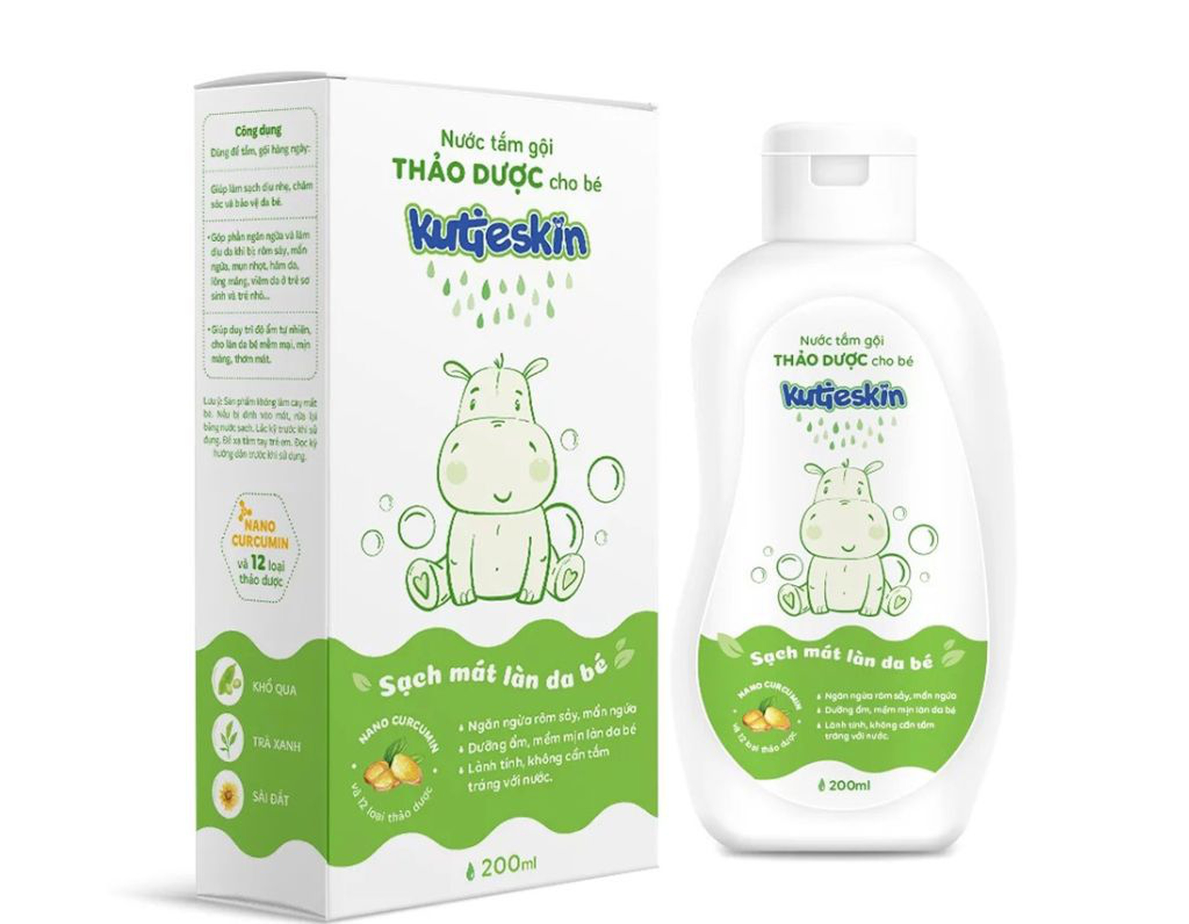 Nước Tắm Gội Thảo Dược Kutieskin làm sạch dịu nhẹ, bảo vệ da bé (Chai 200ml)