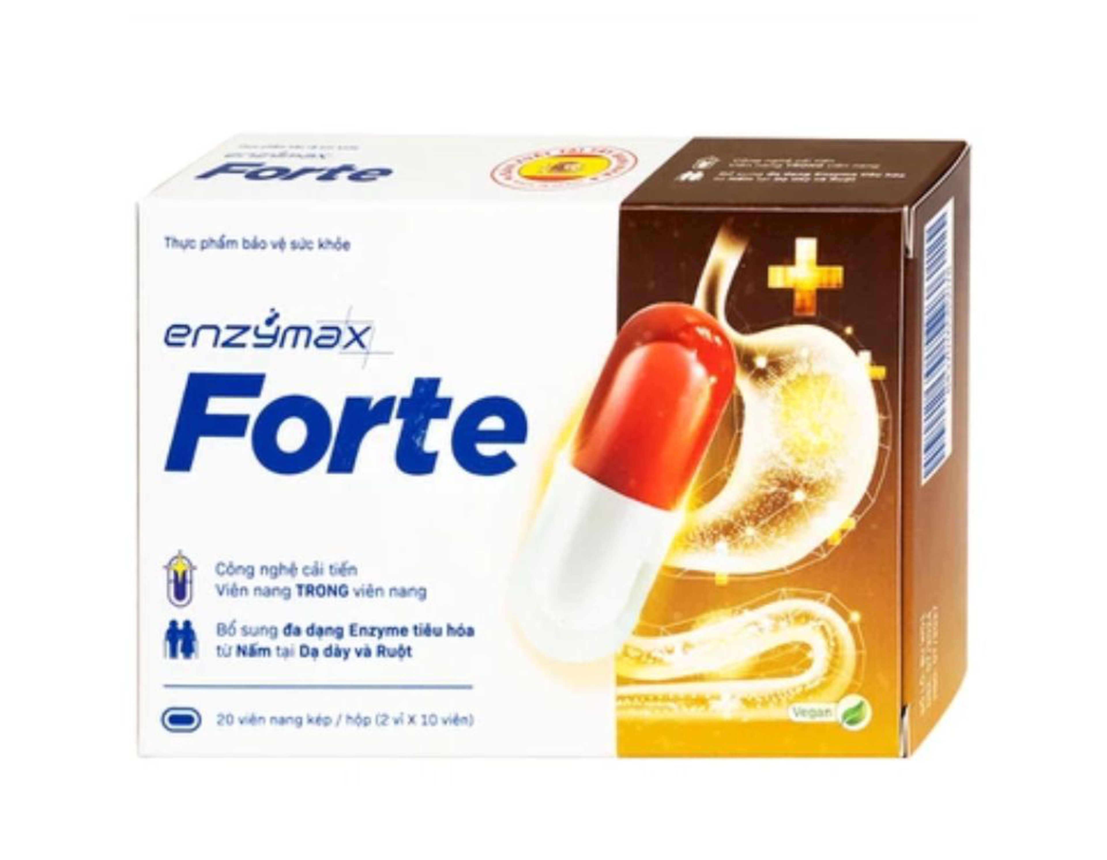 Viên nang Enzymax Forte hỗ trợ tăng cường tiêu hóa, giảm chứng đầy bụng khó tiêu (Hộp 2 vỉ x 10 viên)