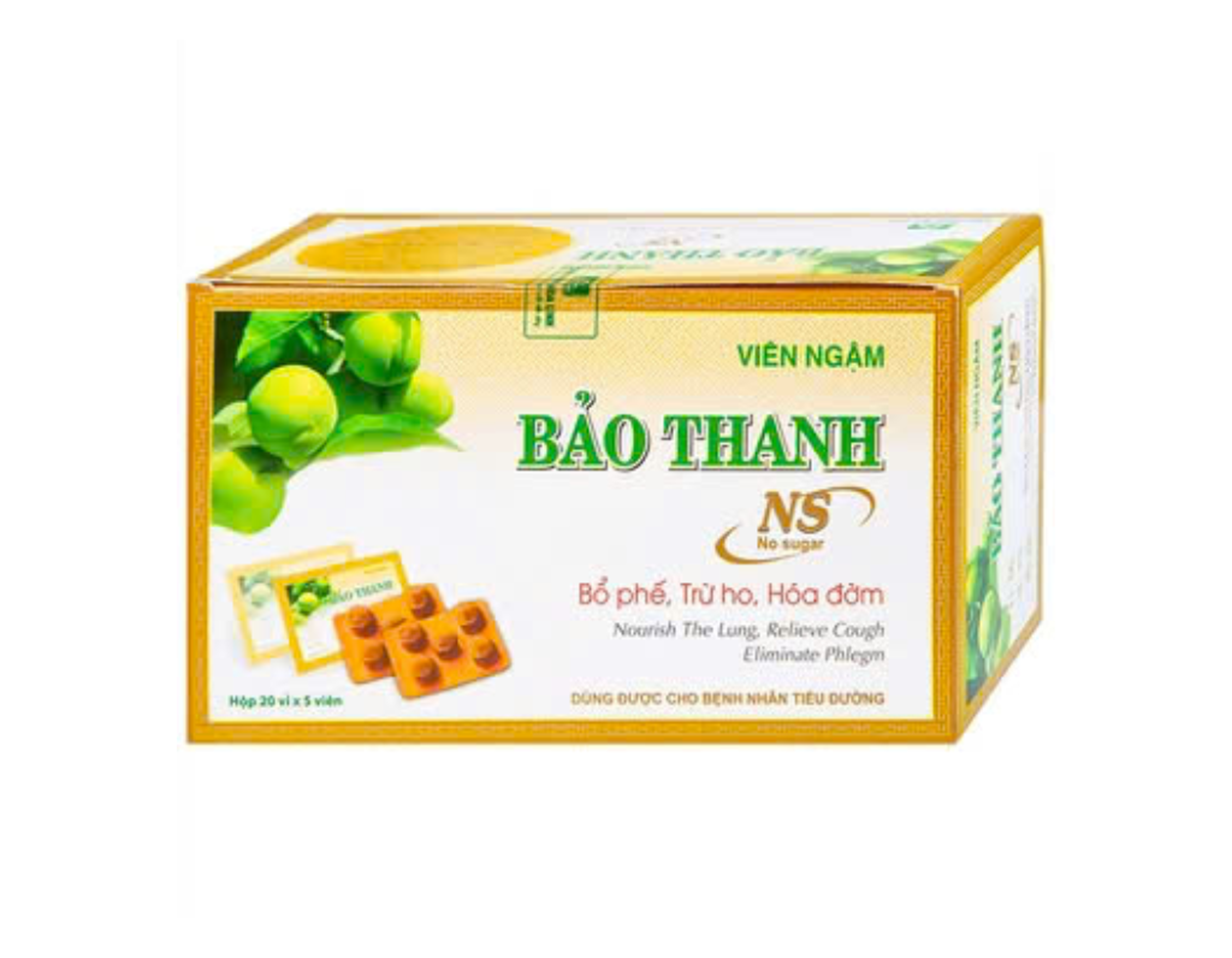 Viên ngậm Bảo Thanh NS không đường bổ phế, trừ ho, hóa đờm (Hộp 20 vỉ x 5 viên)