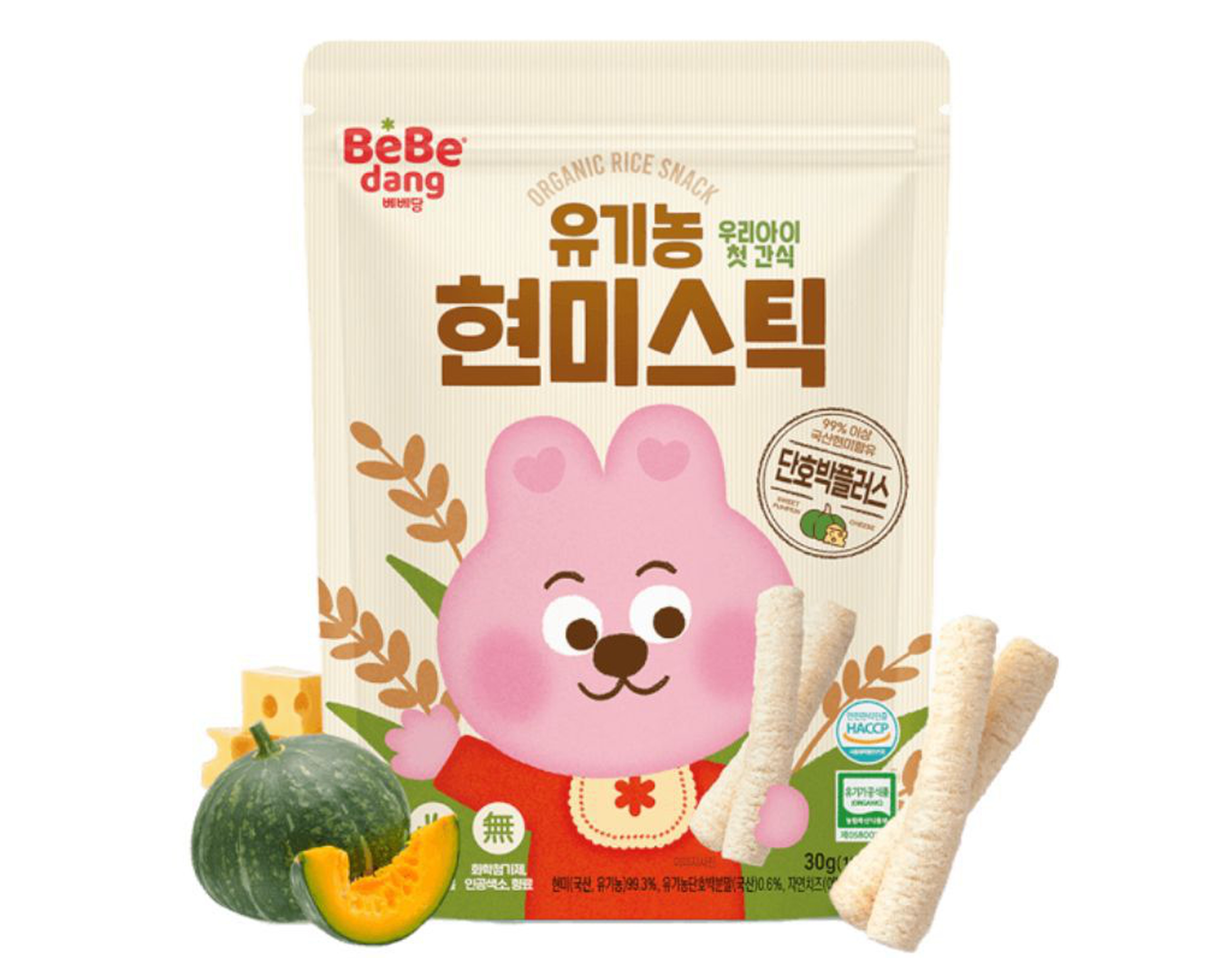 Bánh gạo lứt hữu cơ phô mai bí đỏ hình que Plus Bebedang 30g