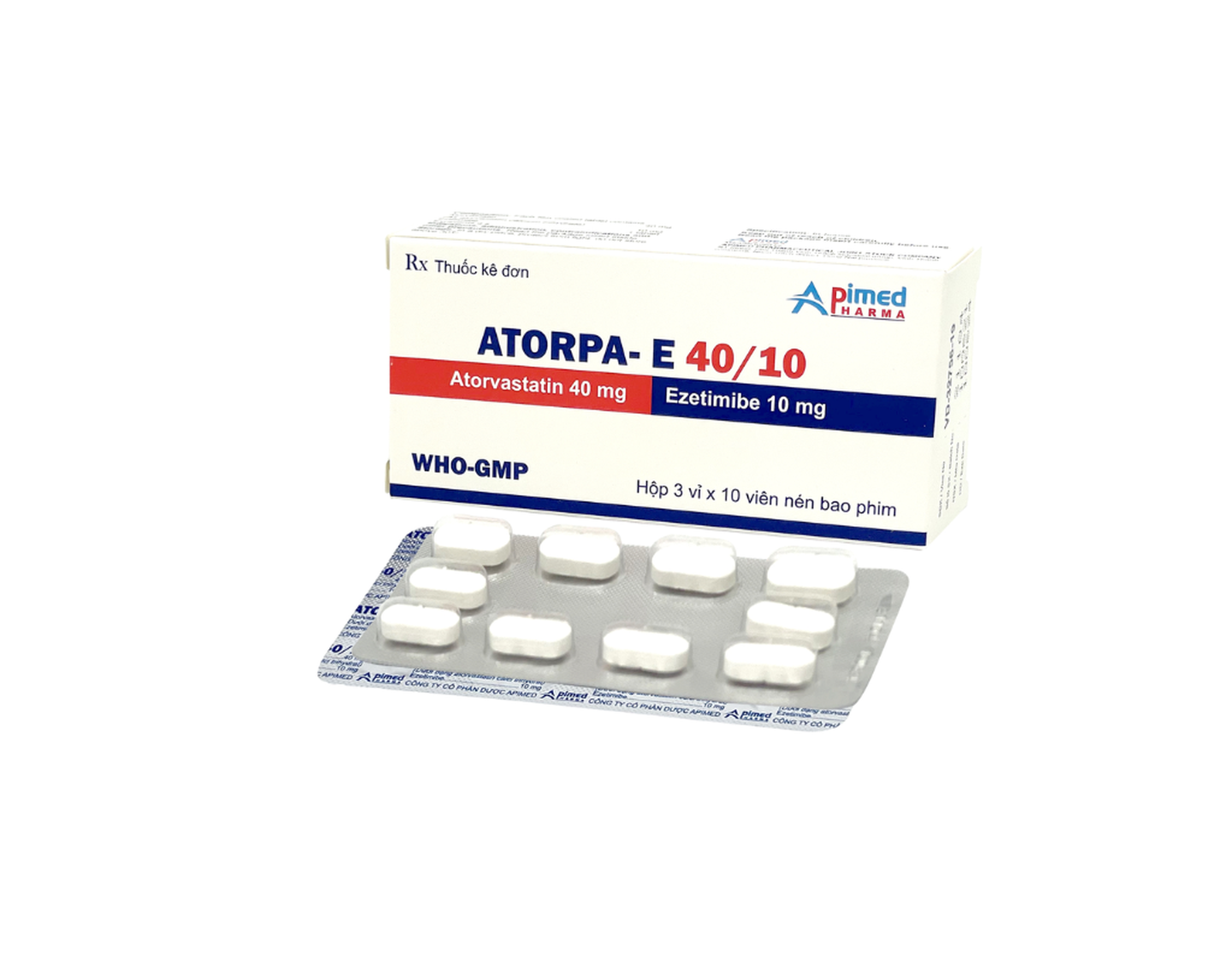 Thuốc Atorpa-E 40/10 Tab phòng ngừa bệnh tim mạch và tăng cholesterol máu (3 vỉ * 10 viên)