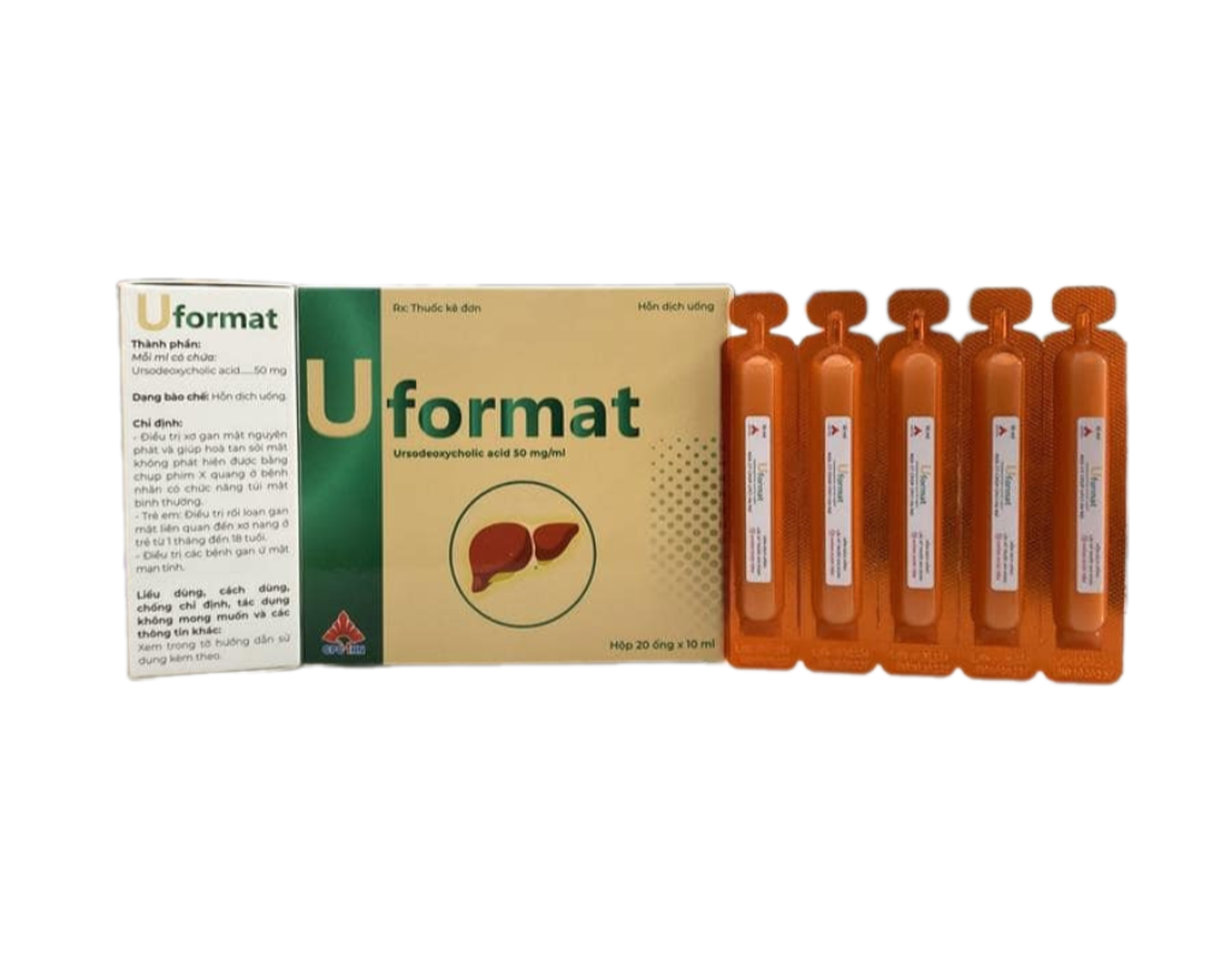 Hỗn dịch uống Uformat điều trị sơ gan mật nguyên phát, giúp hòa tan sỏi mật (Hộp 20 ống x 10ml)