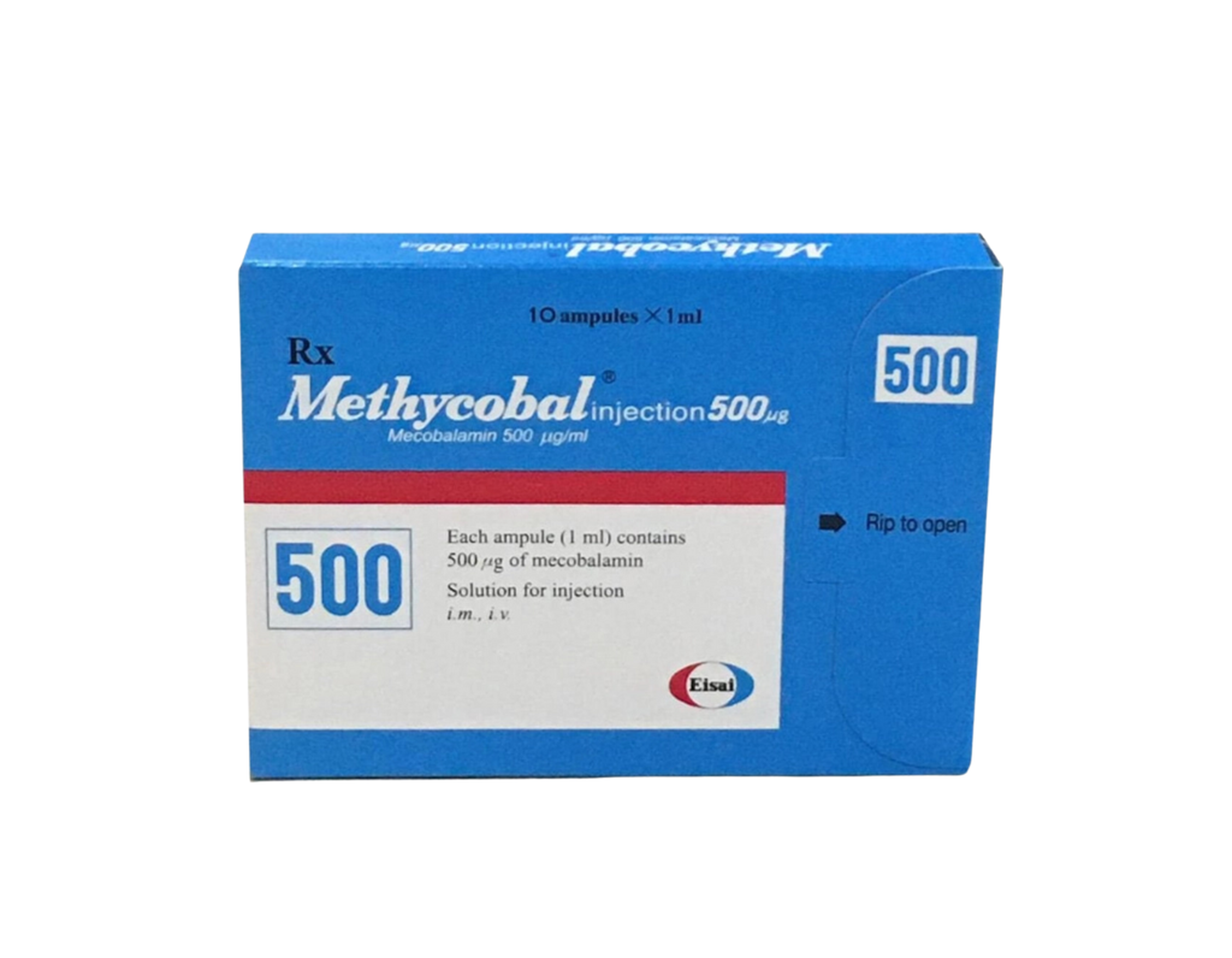 Dung dịch tiêm Methycobal 500mcg điều trị bệnh lý thần kinh ngoại biên, thiếu máu do thiếu vitamin B12 (Hộp 10 ống x 1ml)