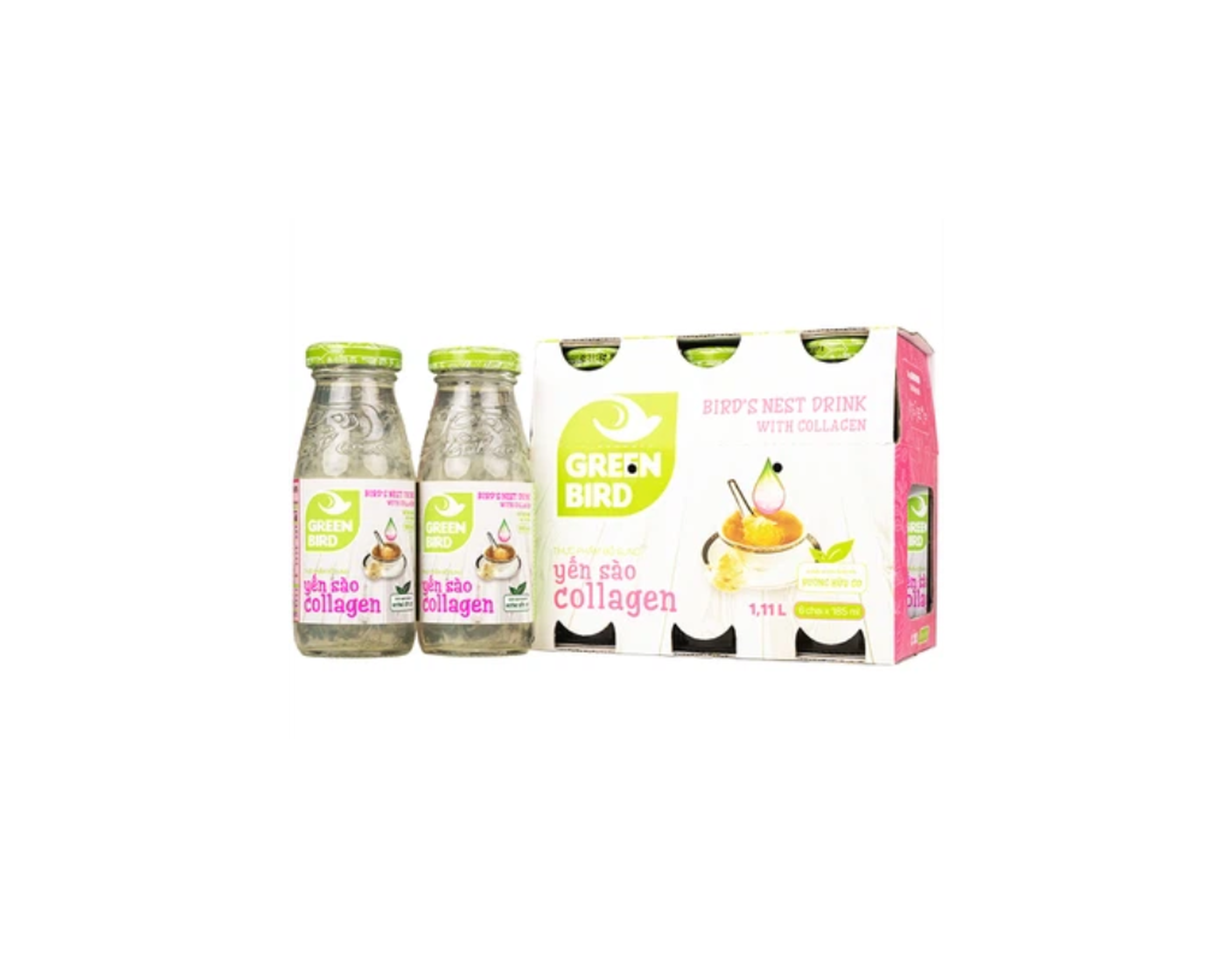Nước yến sào Collagen Greenbird giúp bổ sung năng lượng, dưỡng chất từ yến sào và collagen (Hộp 6 chai x 185ml)
