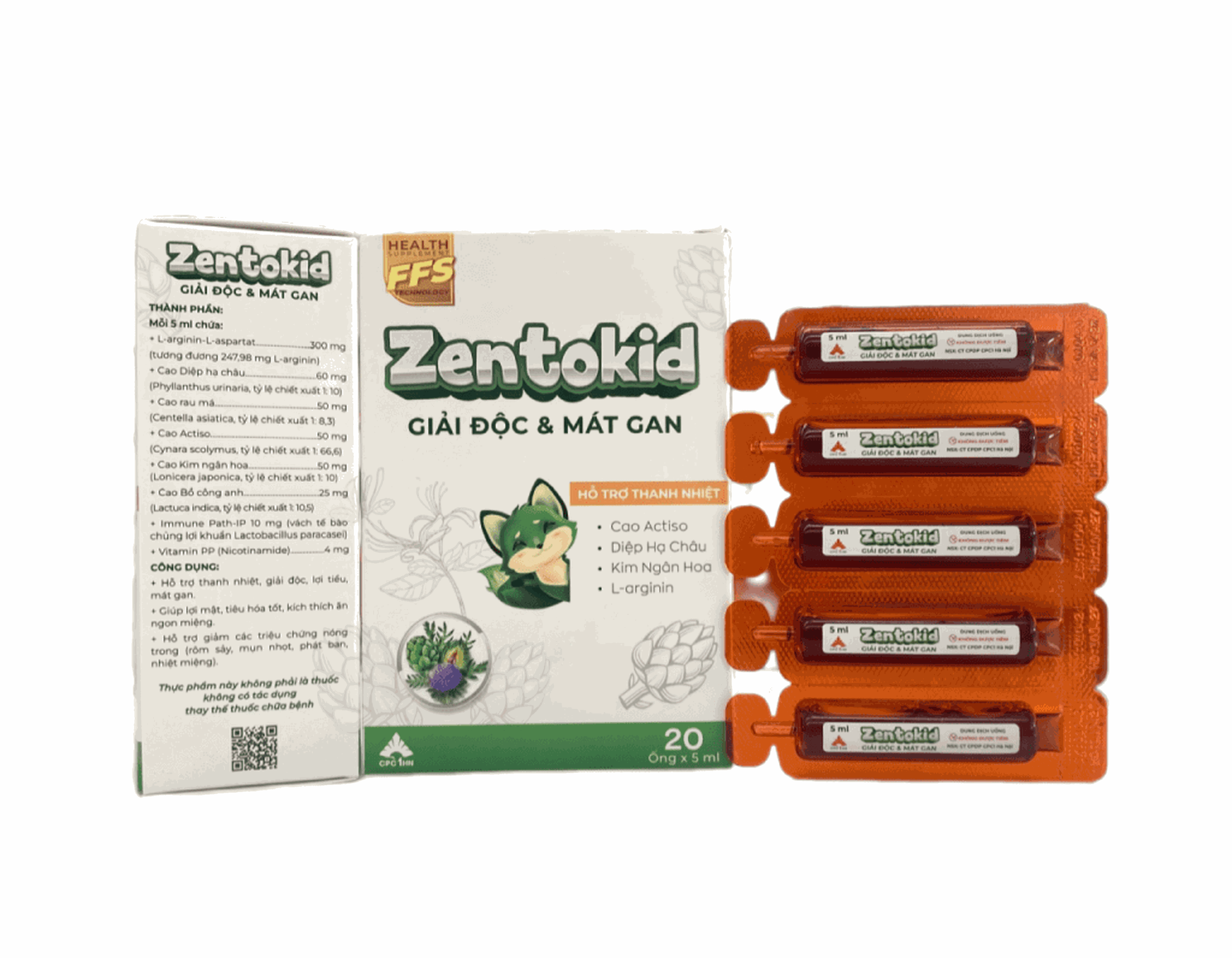 Thực phẩm bảo vệ sức khỏe Zentokid Giải Độc & Mát Gan giúp lợi mật, lợi tiểu, giảm nóng trong (Hộp 4 vỉ x 5 ống)